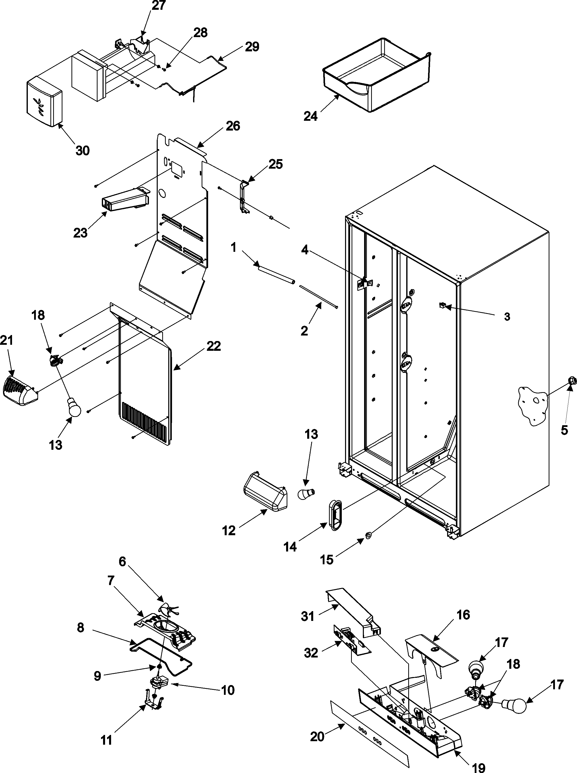 Jenn-Air JCB2282HTB evap fan assy and control diagram