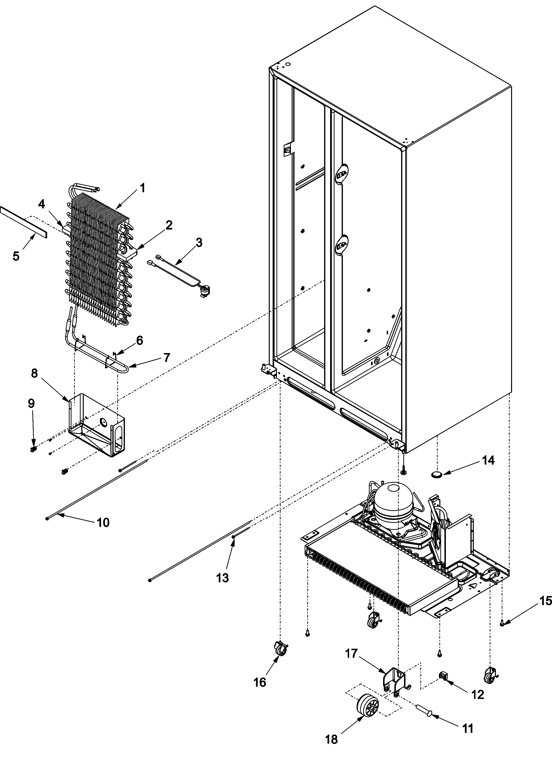 Jenn-Air JCB2282HTB evaporator assy and rollers diagram