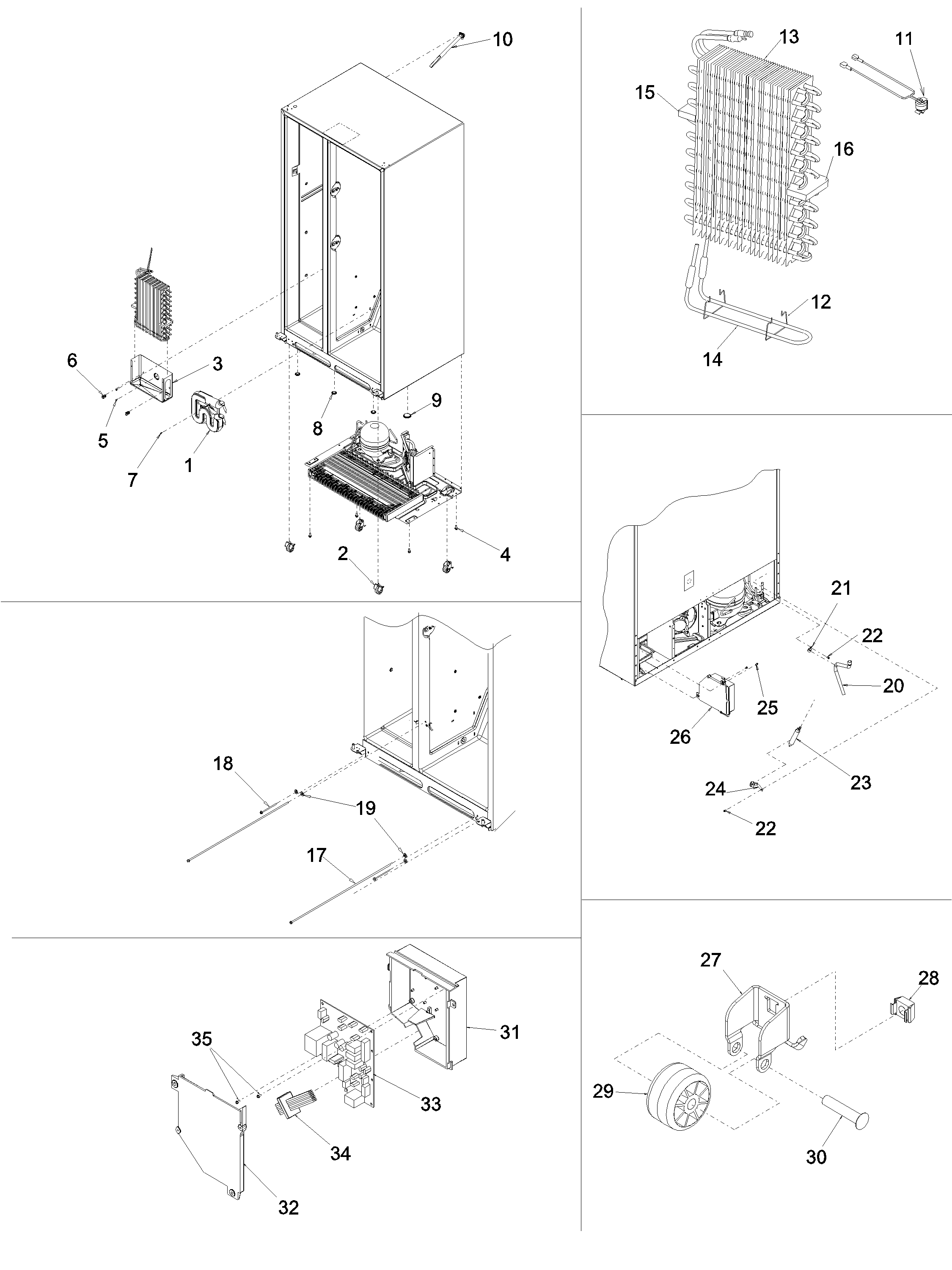 Kenmore 59650004100 evap assy, drier & rollers diagram