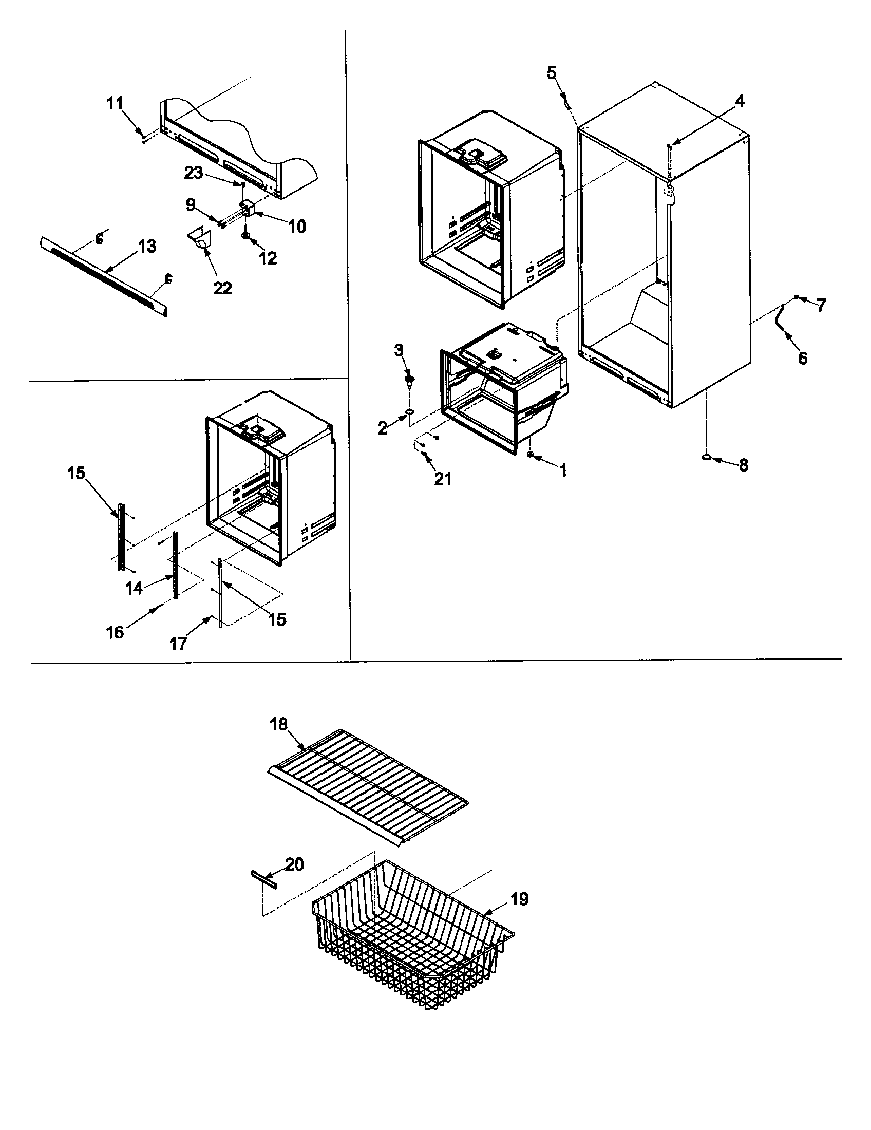 Crosley CB22G6Q-PCB22G600C0 interior cabinet & freezer shelving diagram