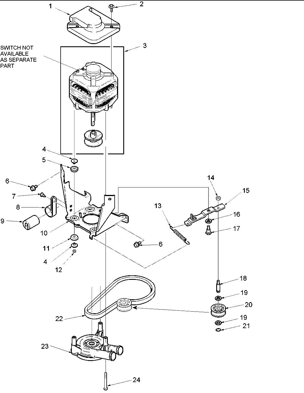 Amana ALW540RMC-PALW540RMC1 motor, belt, pump, and idler assy diagram