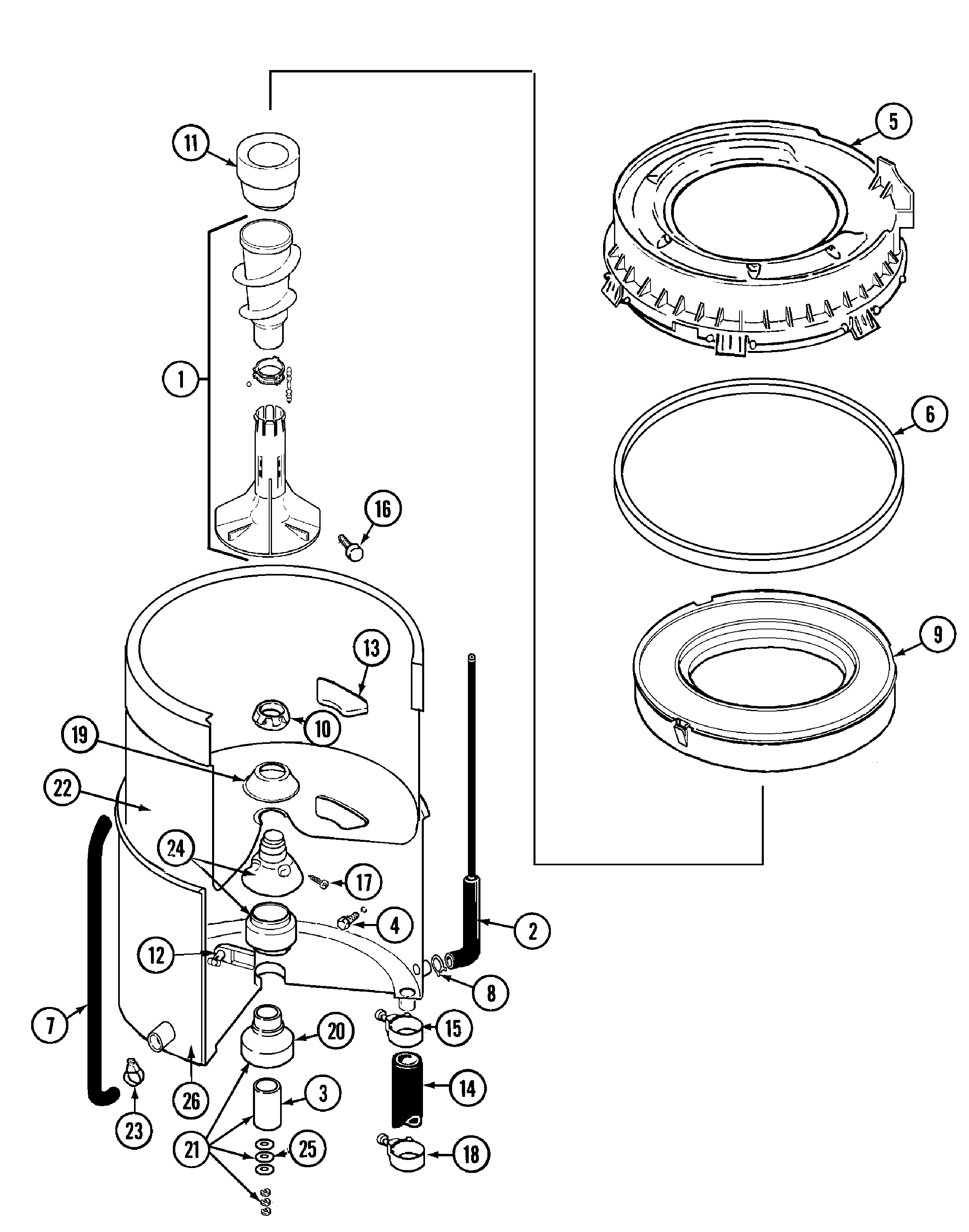 Maytag LAT2301AAE tub diagram