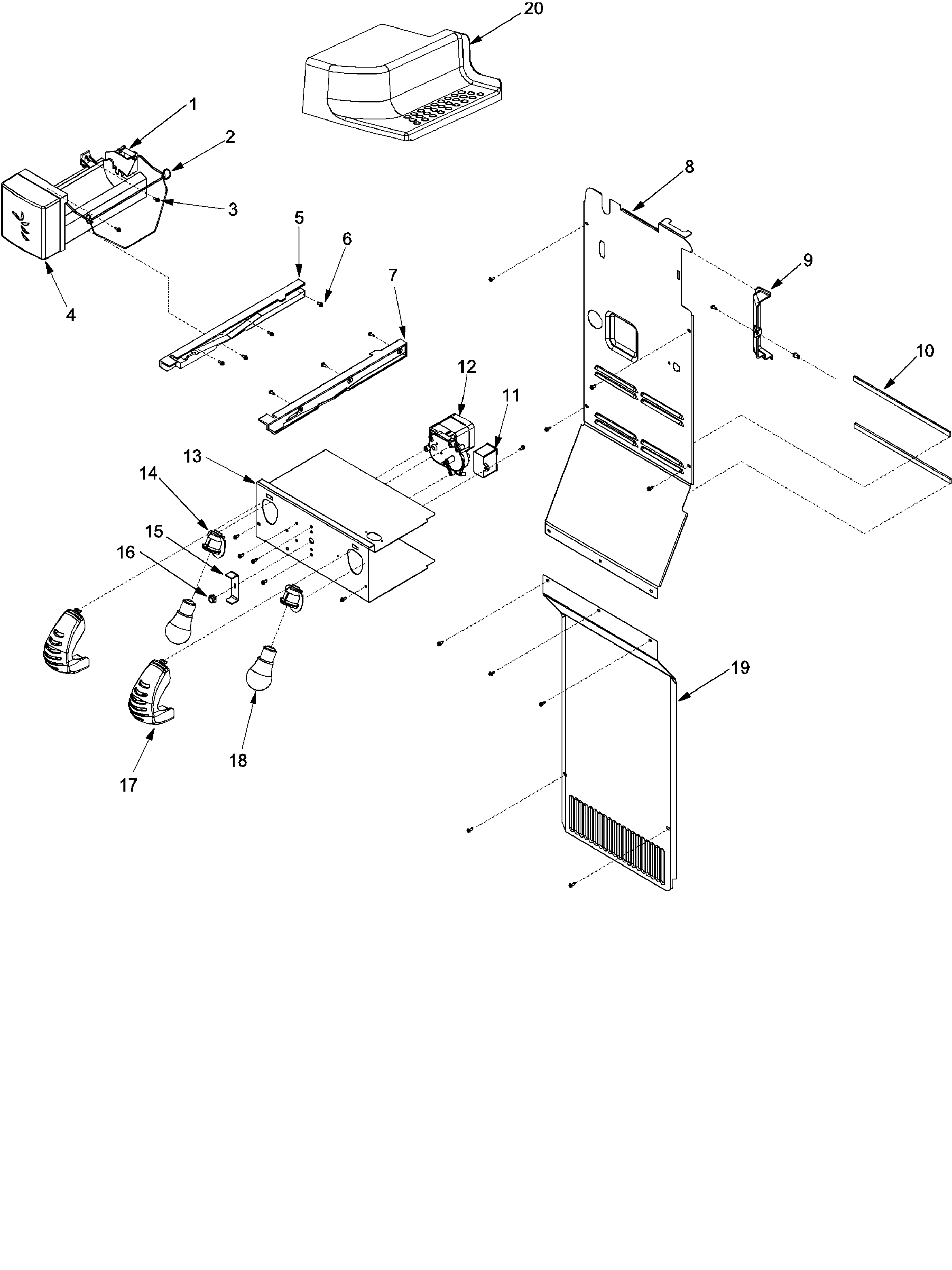 Amana XRSS267BB-PXRSS267BB0 lights and ice maker diagram