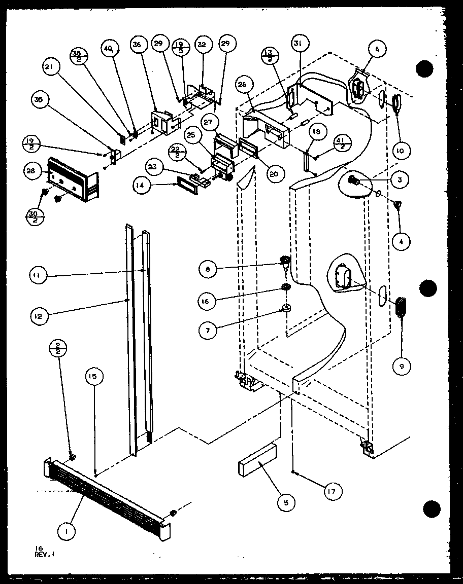 Amana 36538-P1121904WL ref; fz controls and cabinet parts diagram