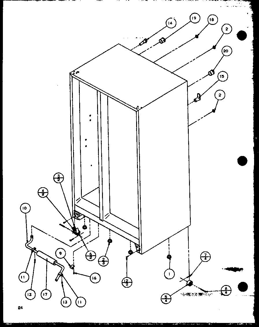 Amana 36538-P1121904WL drain rollers and cabinet back diagram