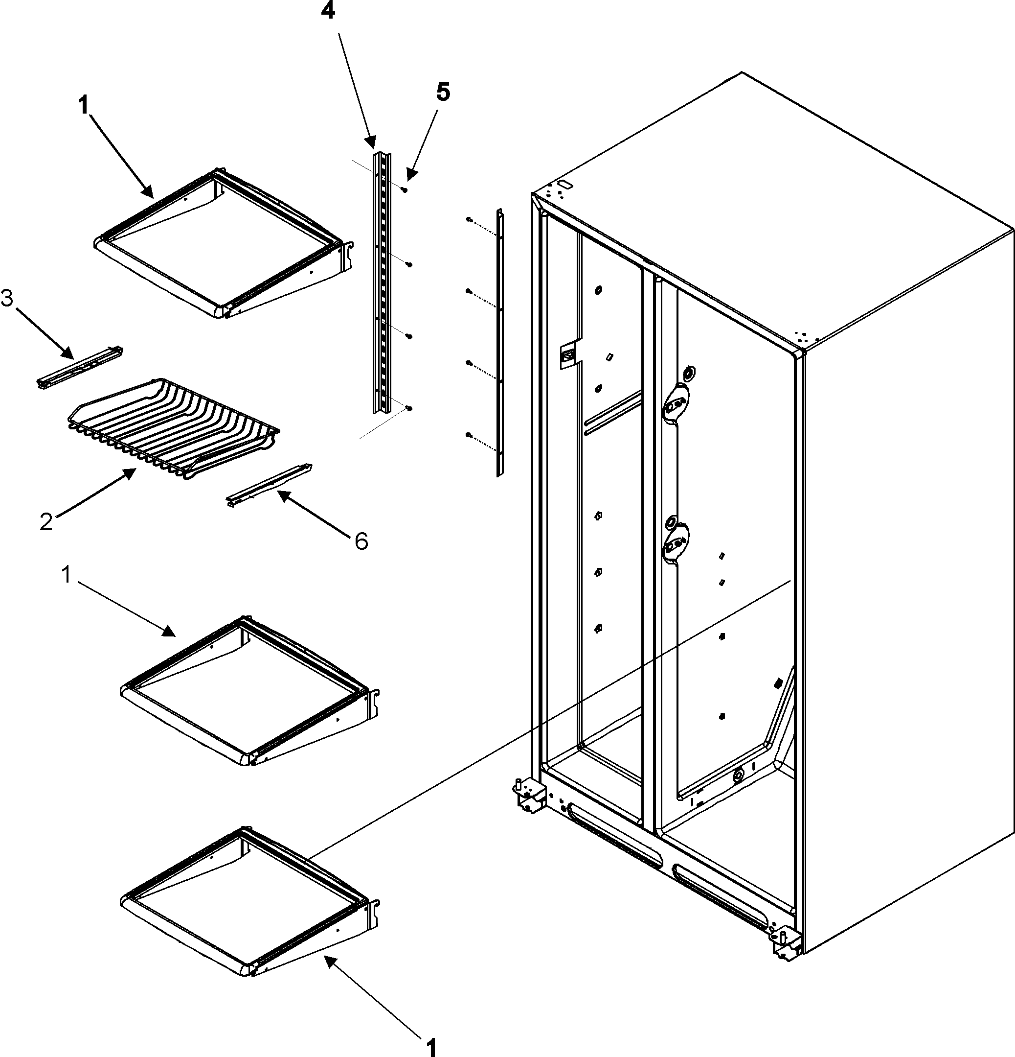 Maytag PSD269LHEB refrigerator shelves diagram