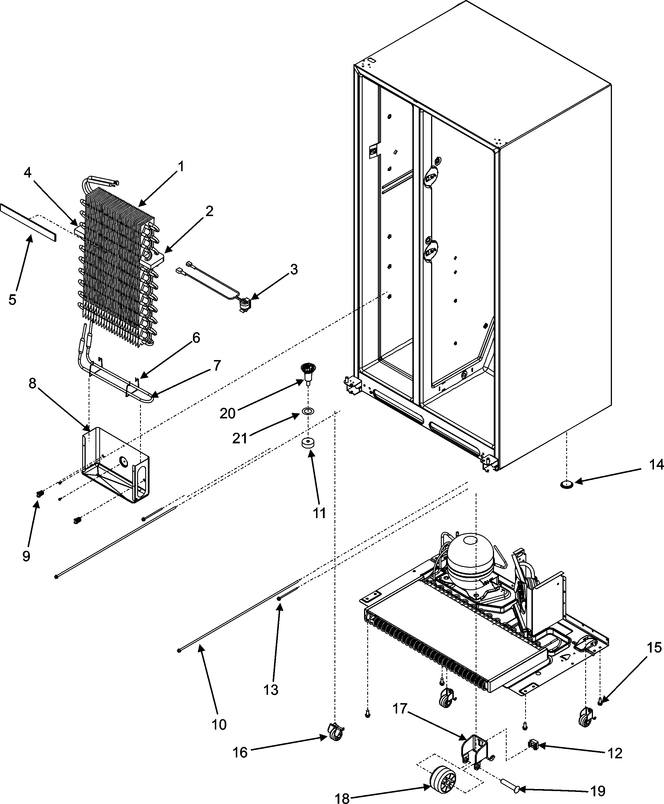 Maytag GSB2654HEQ evaporator assy./rollers diagram