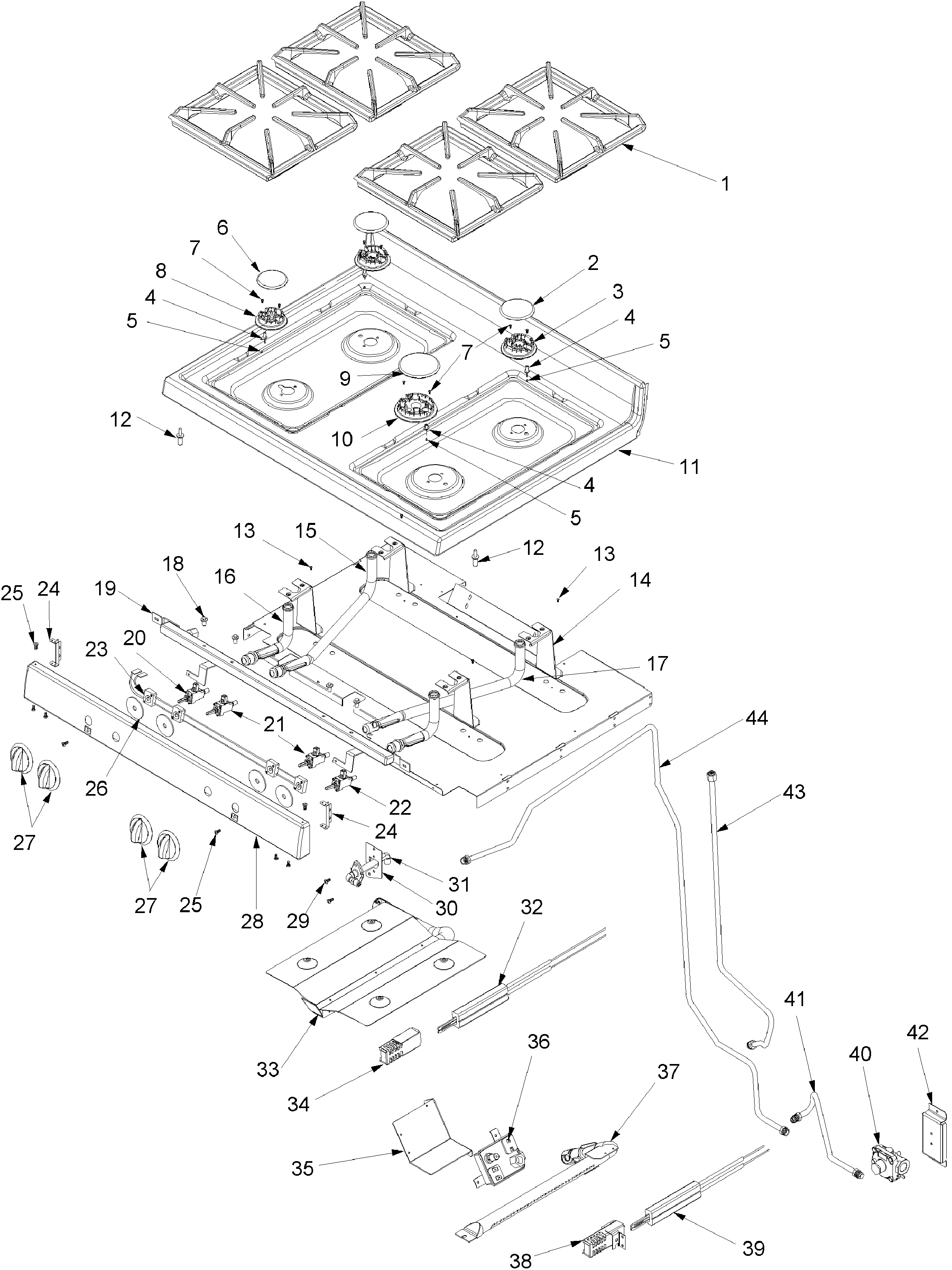 Amana ACF3315AT-PACF3315AT2 maintop and gas supply diagram