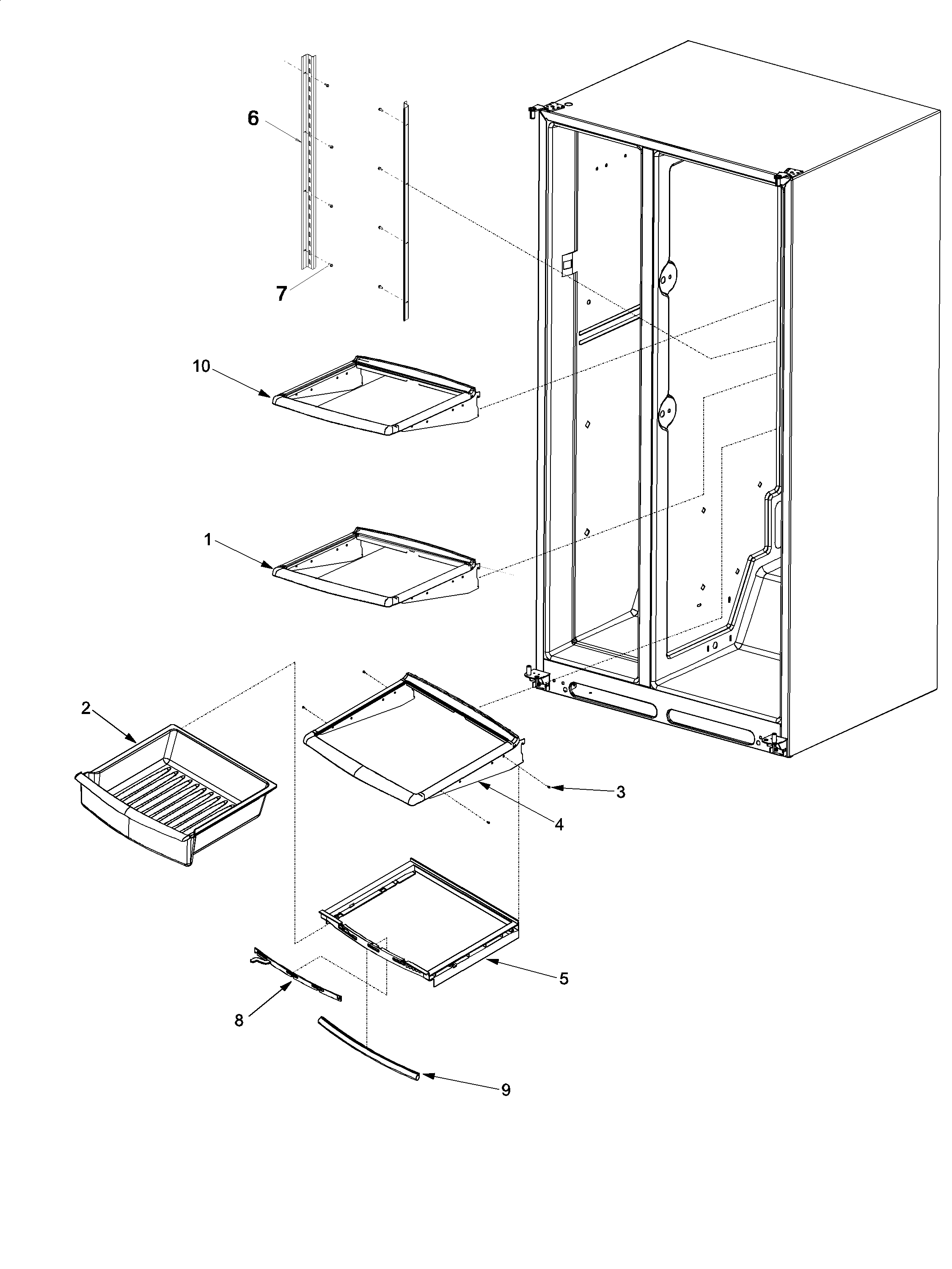 Jenn-Air JS2428GEHB deli and ref shelf diagram