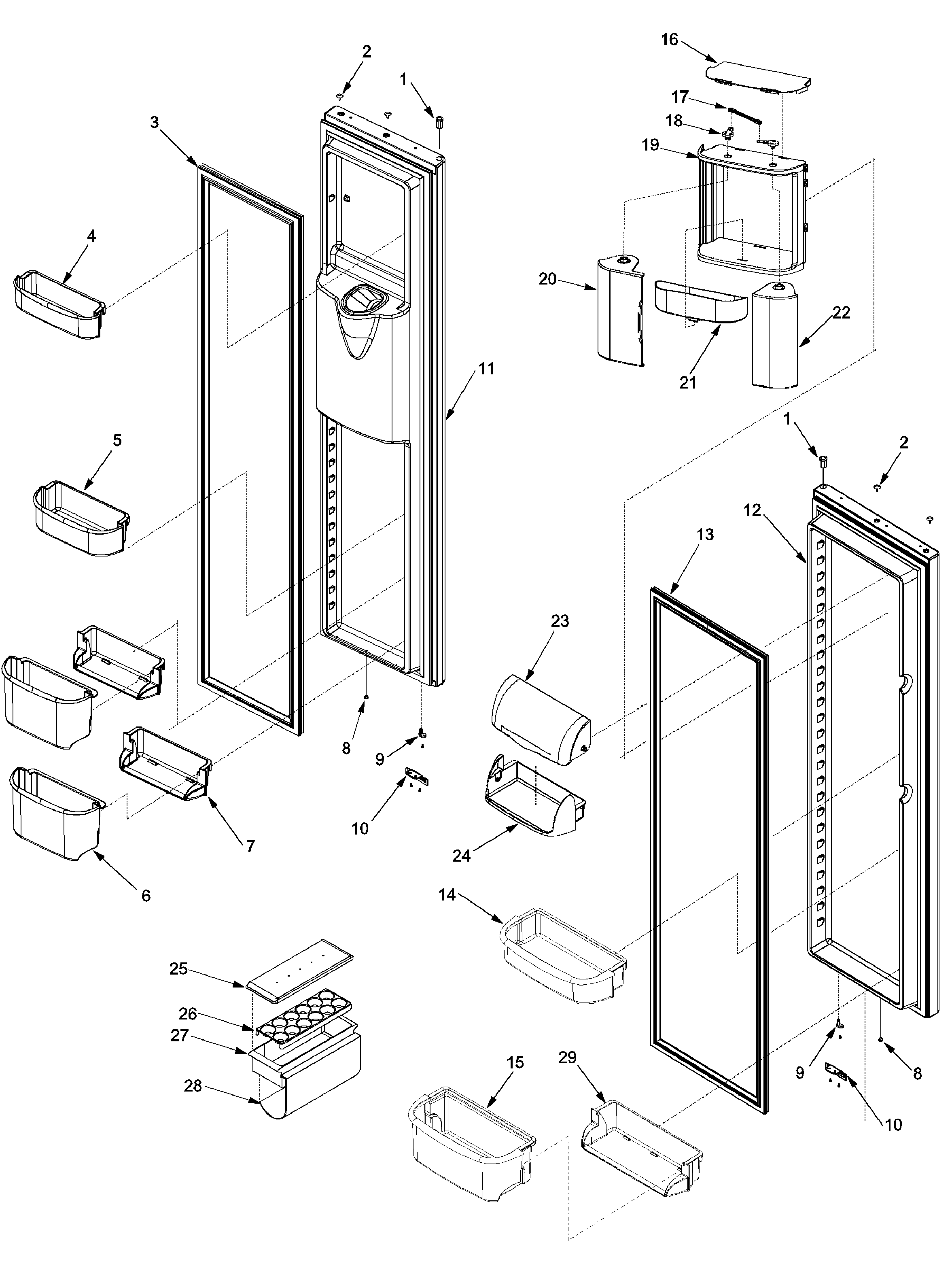Jenn-Air JS2628HEHB ref/fz door and shelf diagram