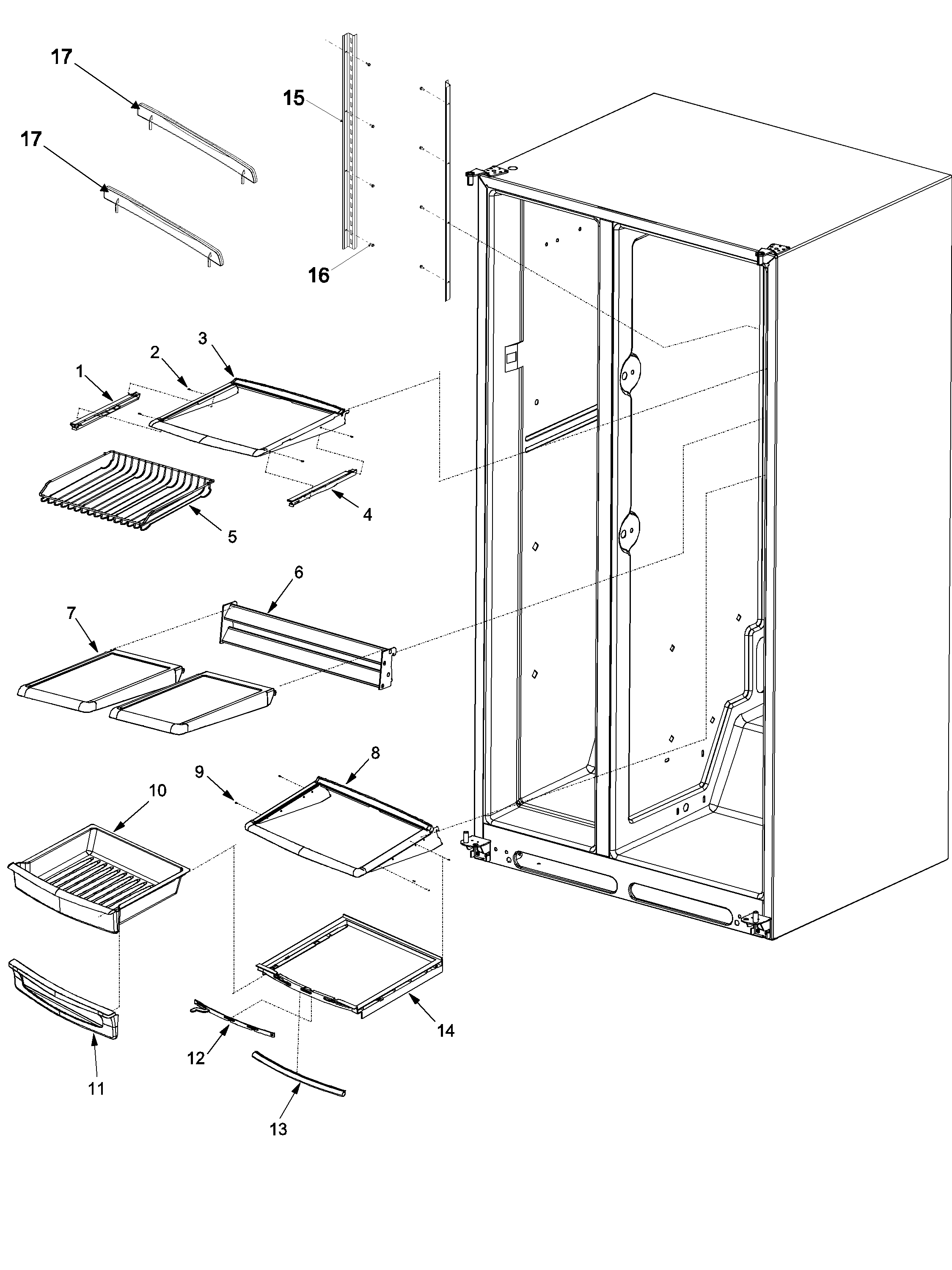 Jenn-Air JS2628HEHB deli and ref shelf diagram
