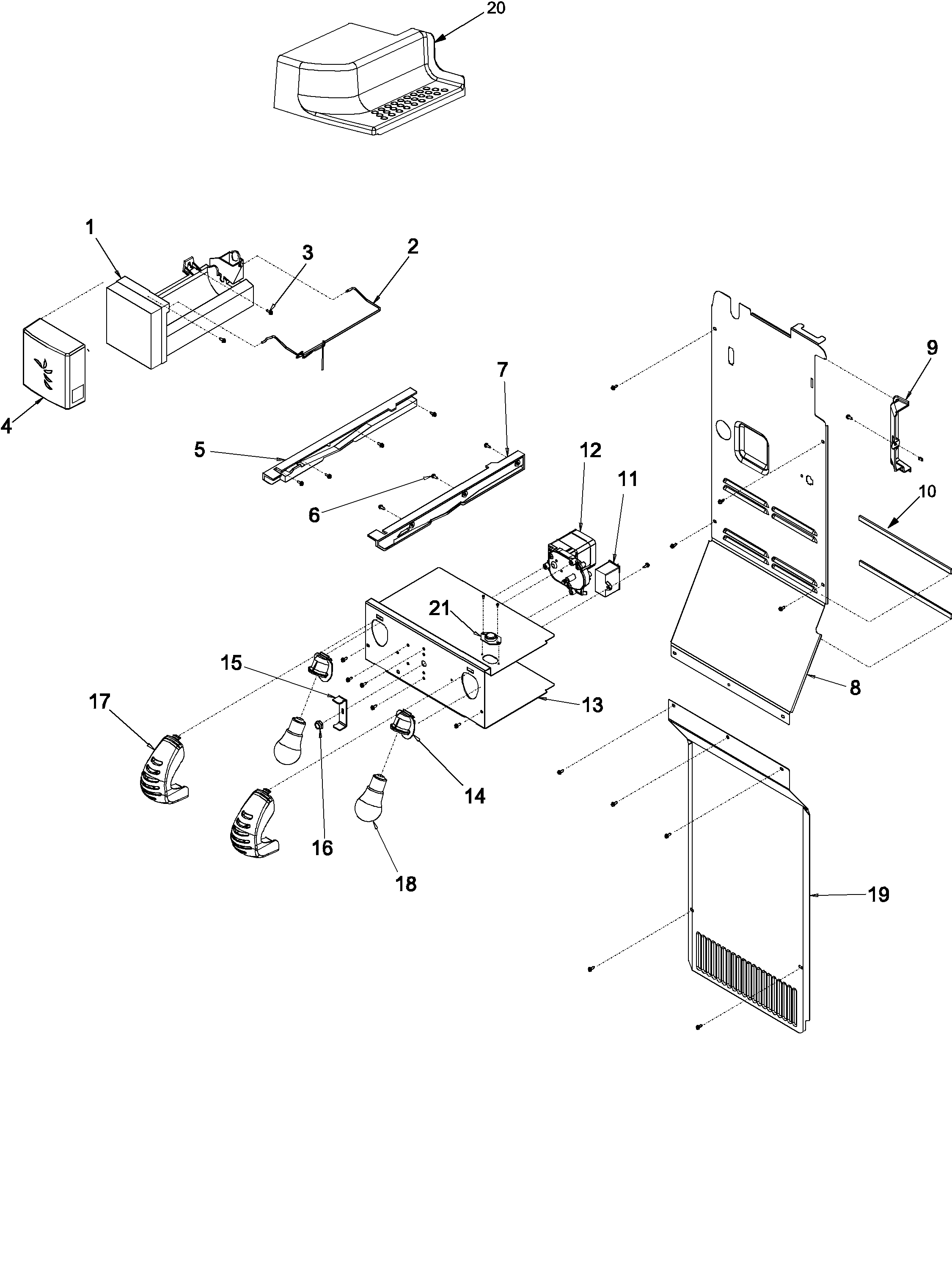 Jenn-Air JS2628HEHB lights and ice maker diagram