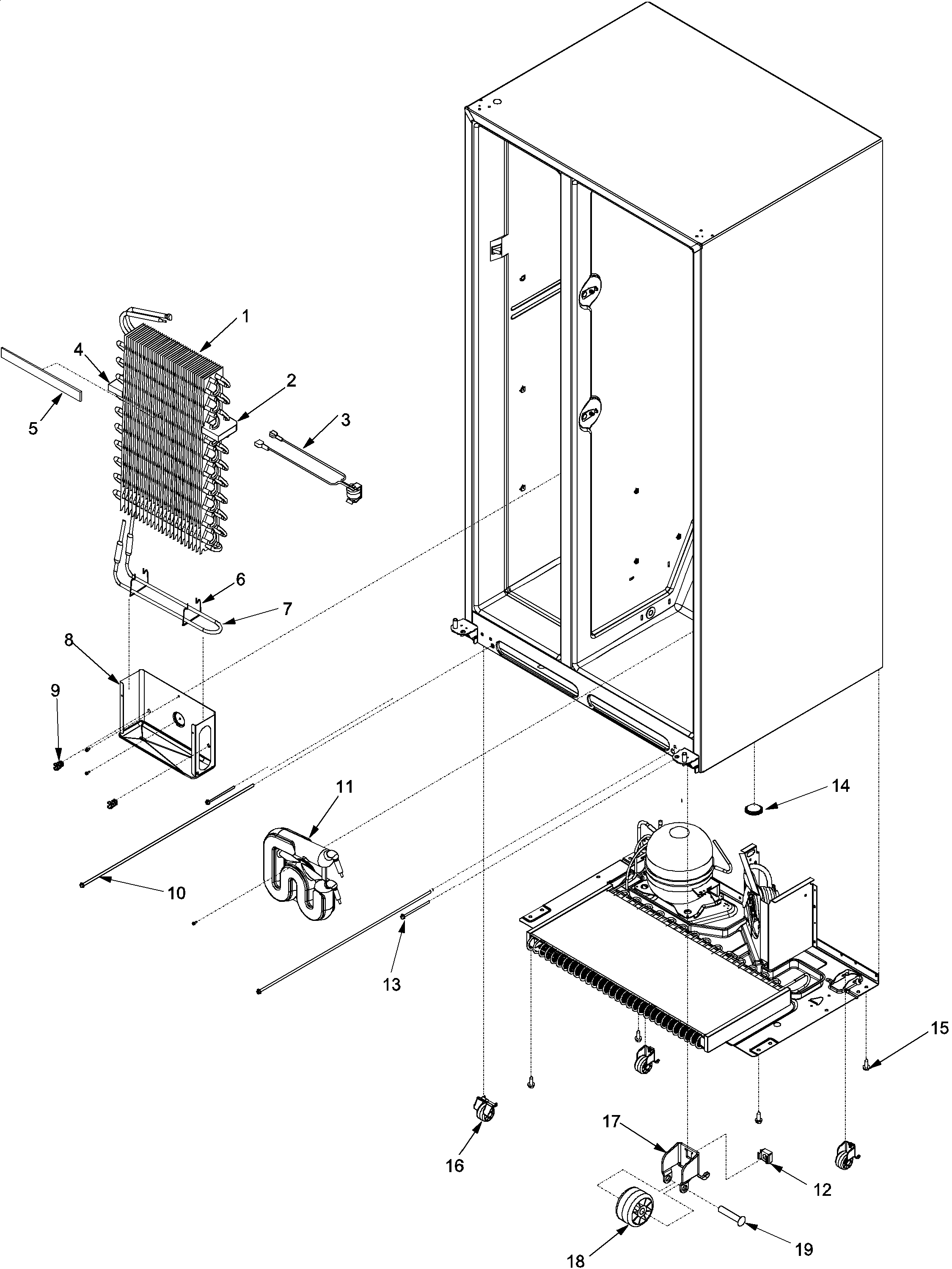 Jenn-Air JS2628HEHB evaporator assy and rollers diagram