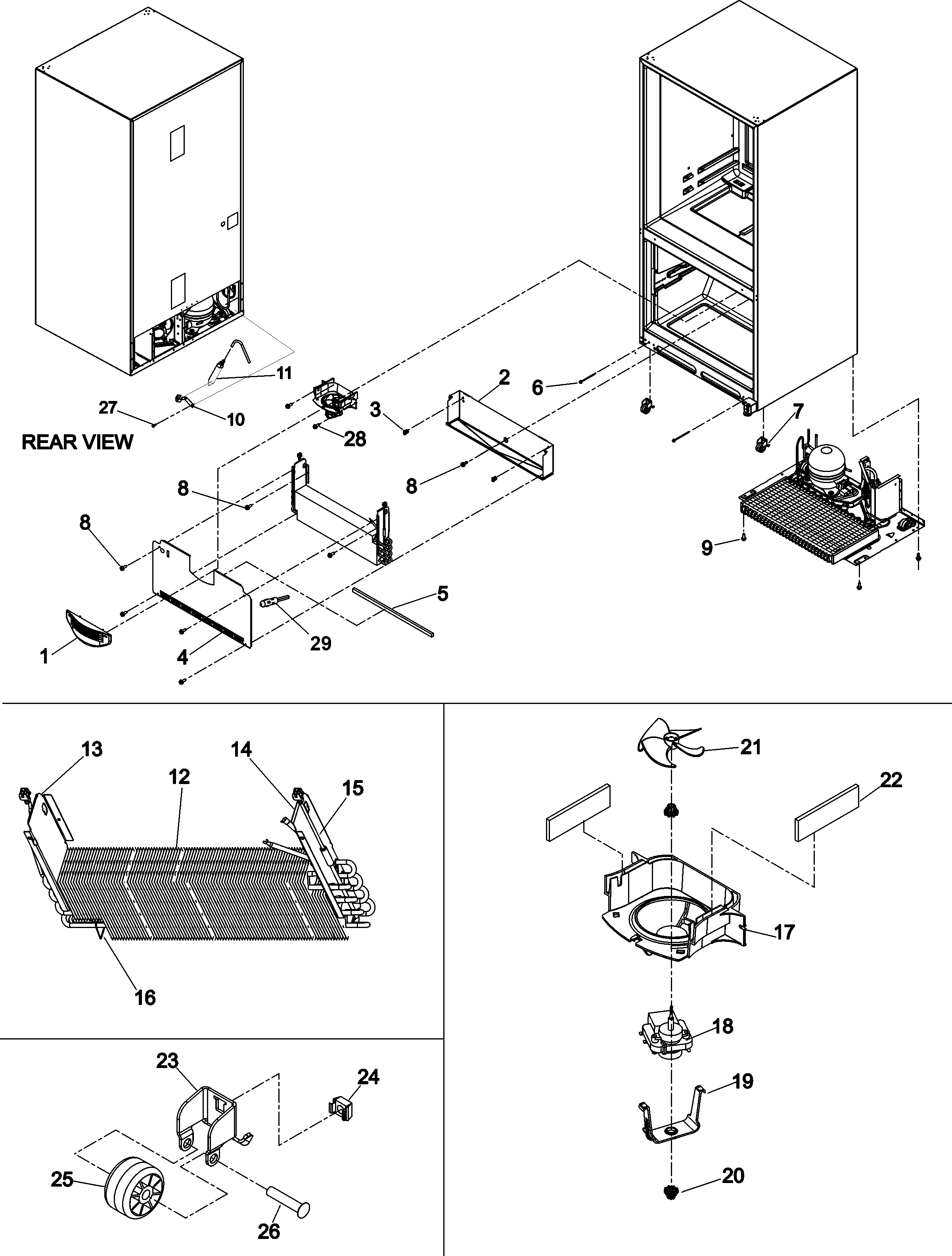 Kenmore 59665239400 evaporator area & rollers diagram