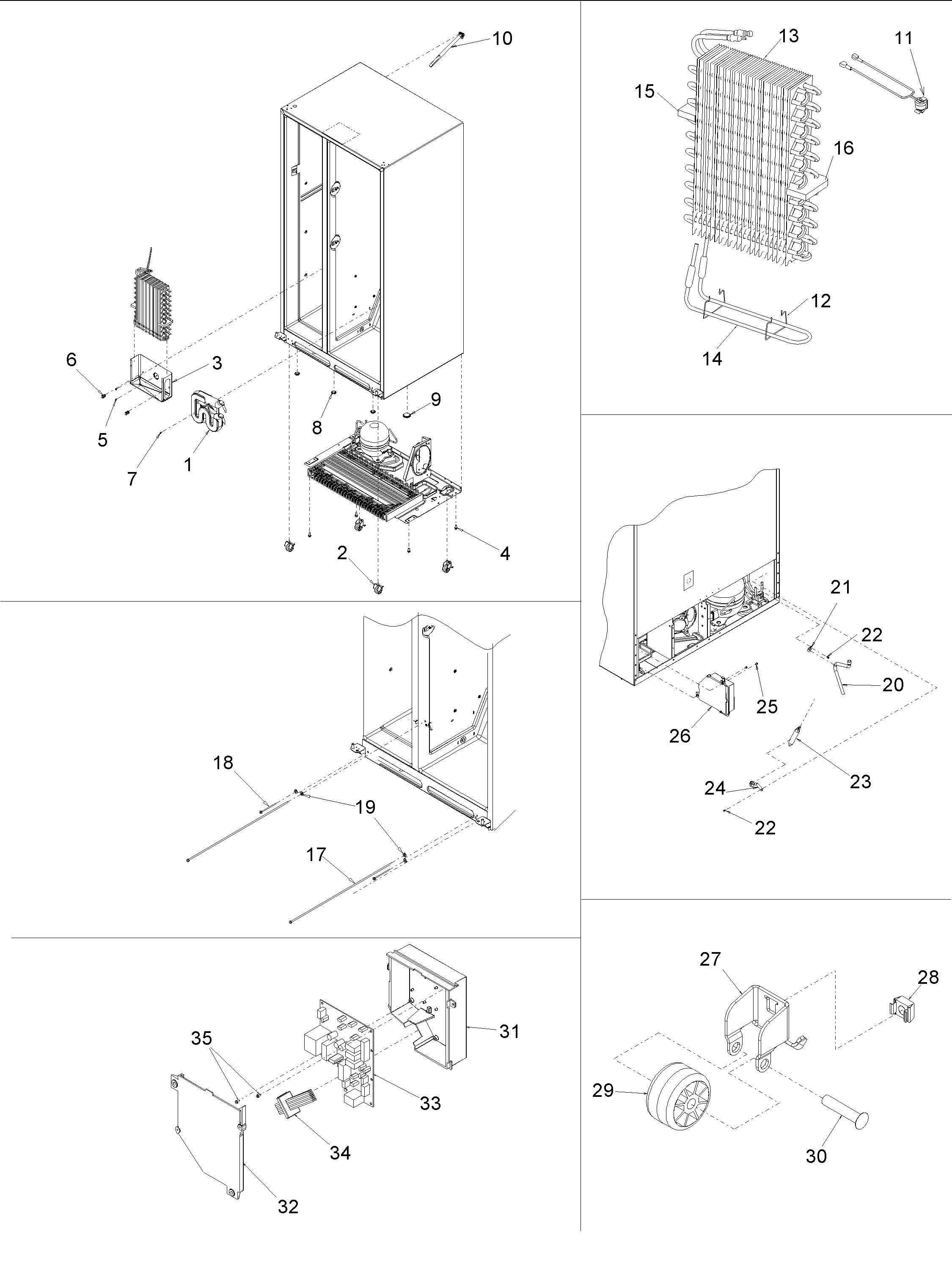 Kenmore 59650014100 evap assy, drier & rollers diagram