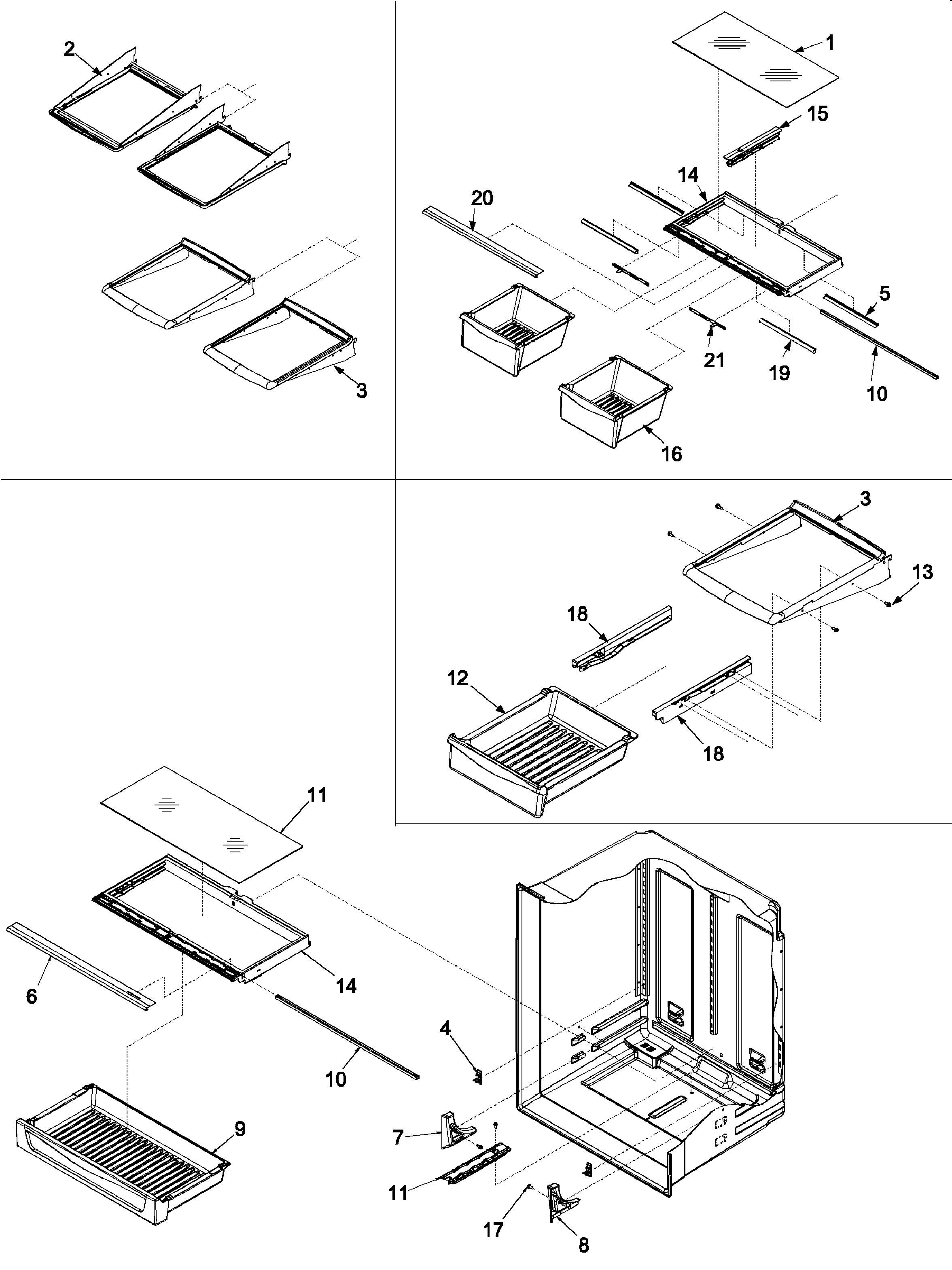 Kenmore Elite 59672282200 refrigerator shelving diagram