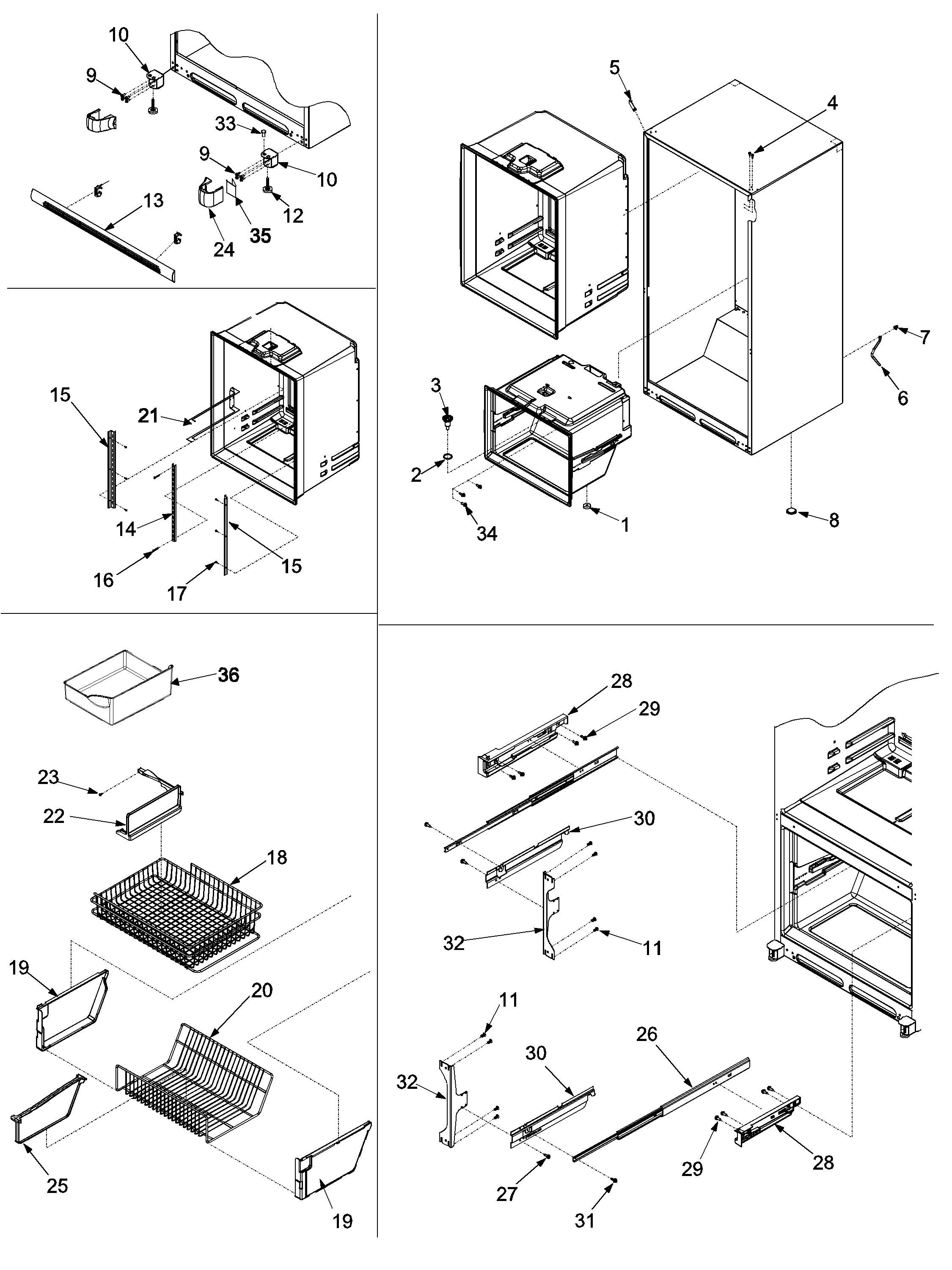 Kenmore Elite 59672282200 interior cabinet & freezer shelving diagram