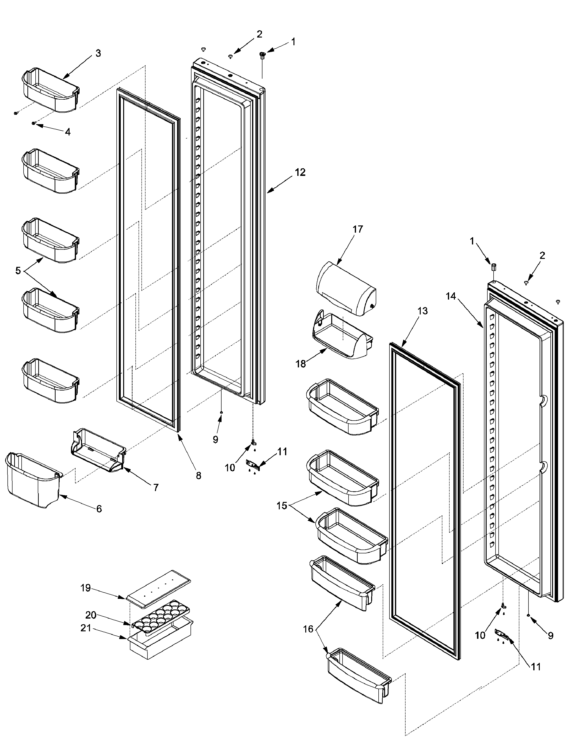 Amana XRSS204BW-PXRSS204BW0 ref/fz door and shelf diagram