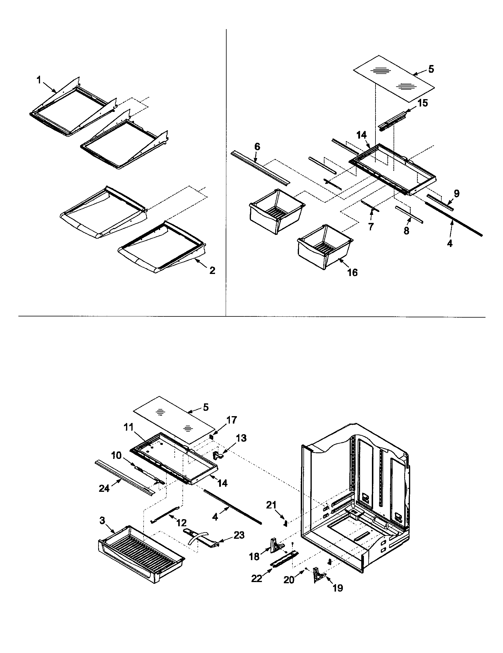 Amana XRBS209BWR-PXRBS209BW0 refrigerator shelving diagram