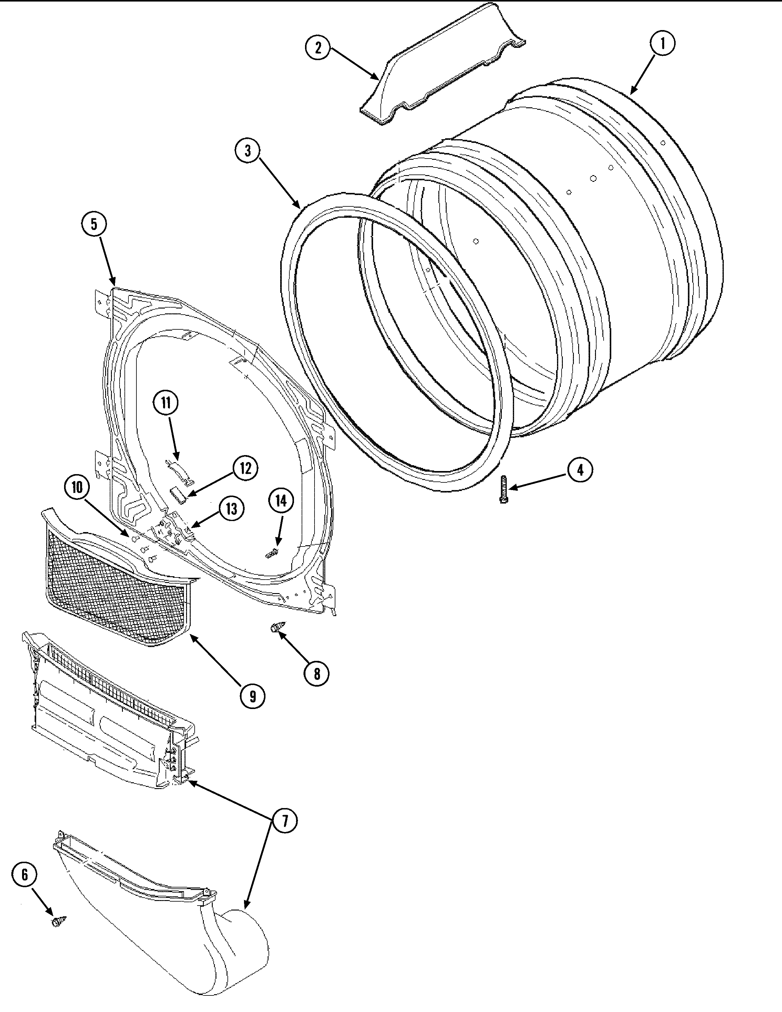 Amana ALE331RAC front bulkhead, air duct & cylinder diagram