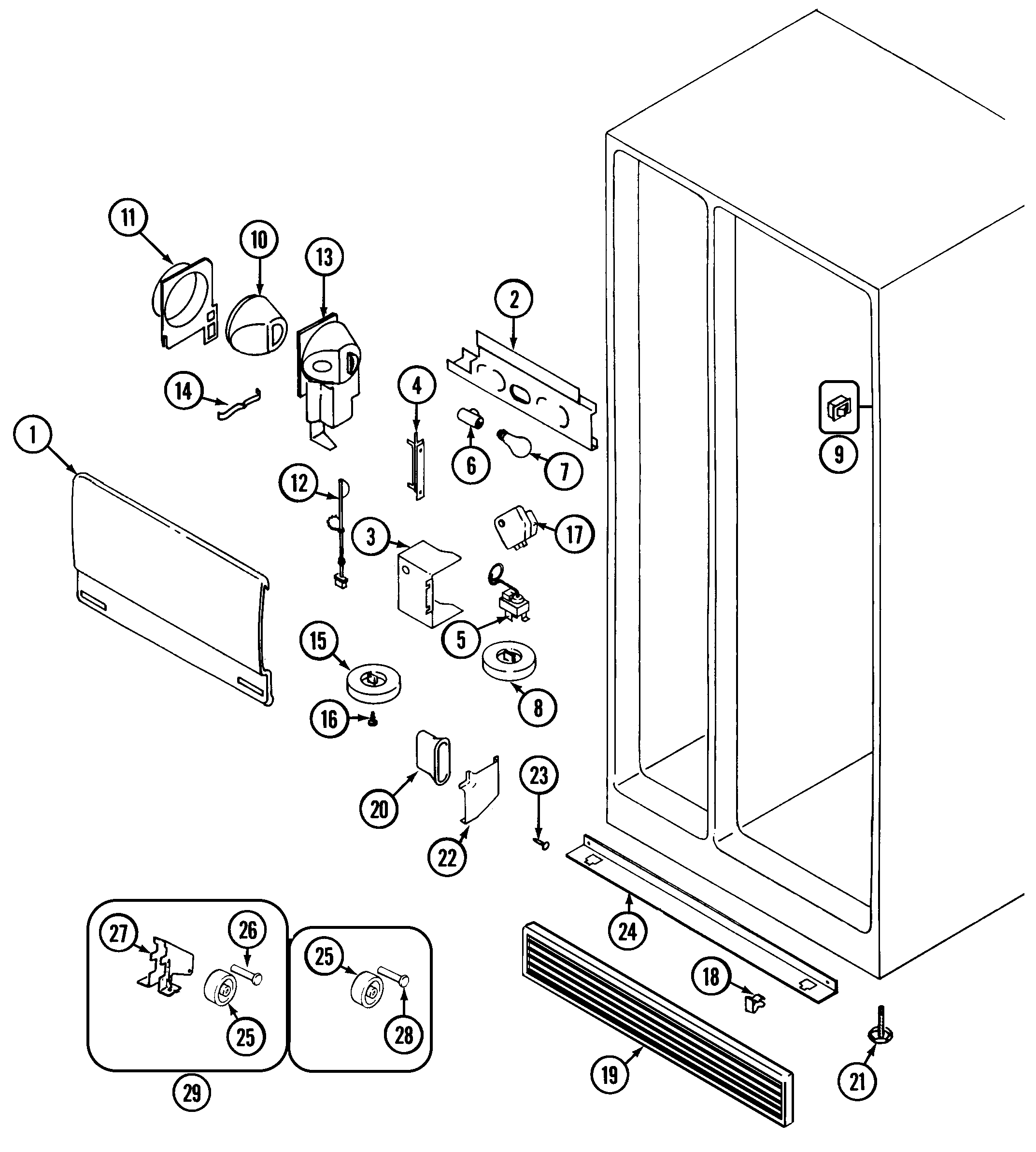 Admiral AS22N8DM fresh food compartment diagram