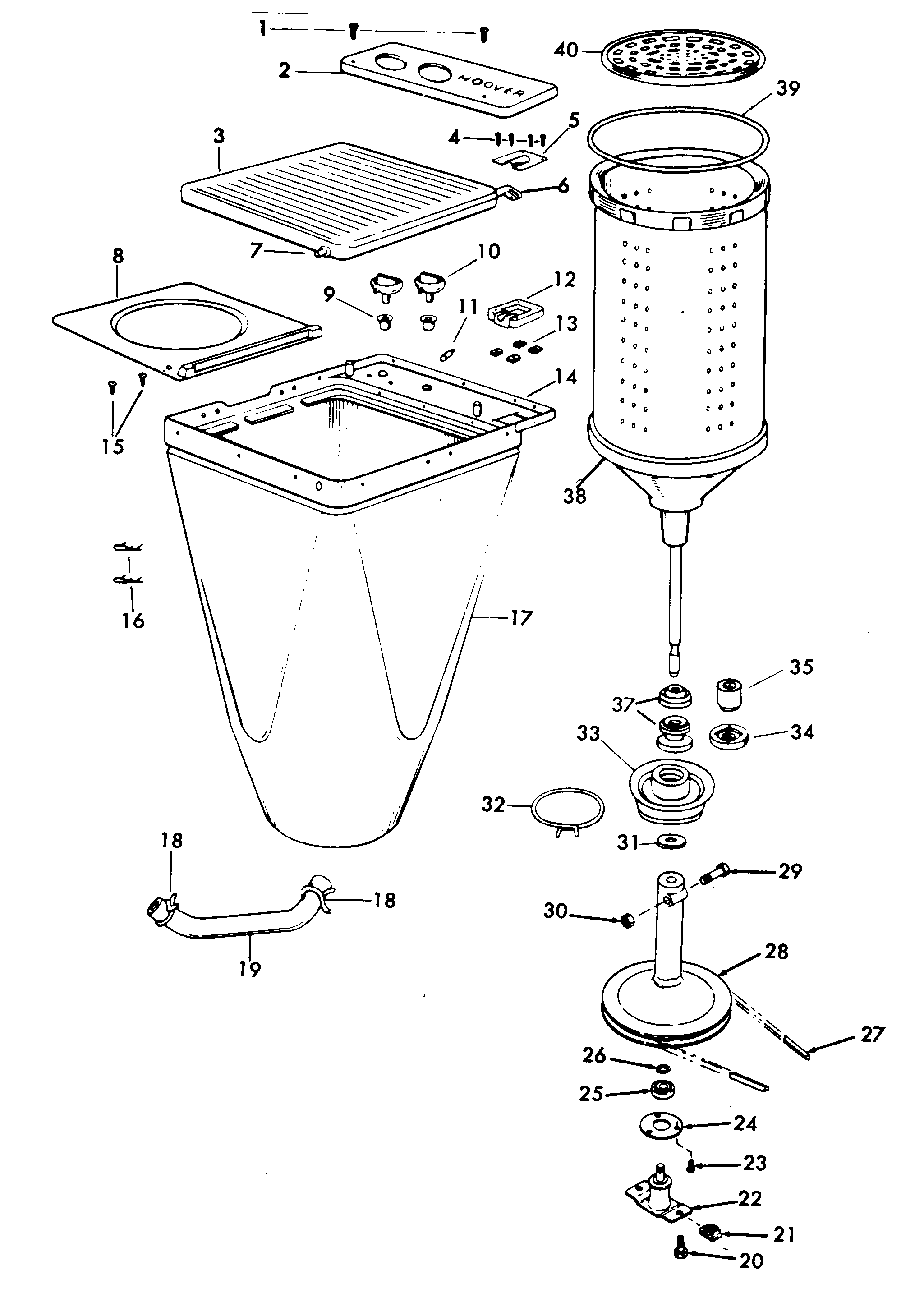 Hoover 0510 switch, spinbelt, hoses diagram