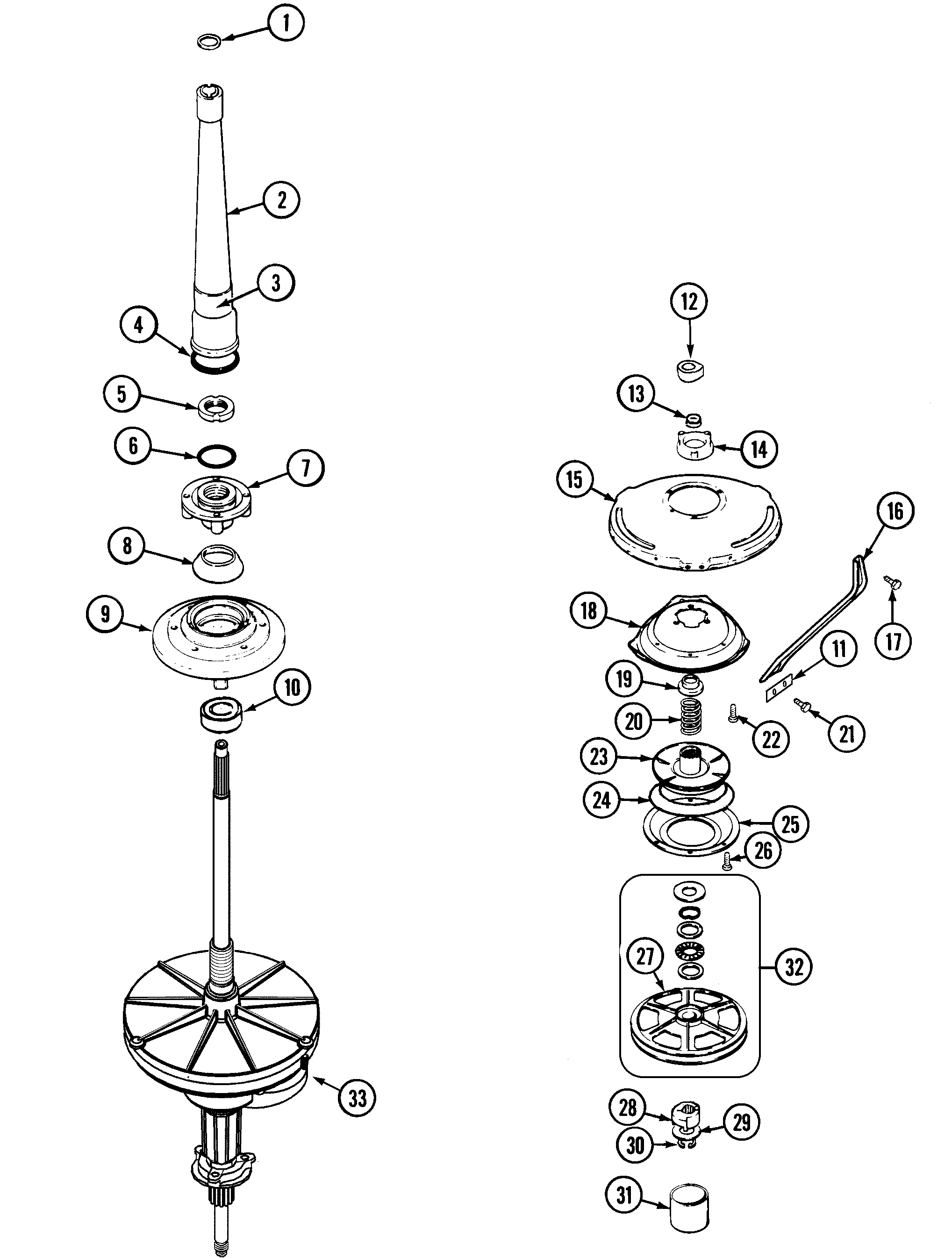 Maytag PAV1000GGE transmission, dual drive diagram