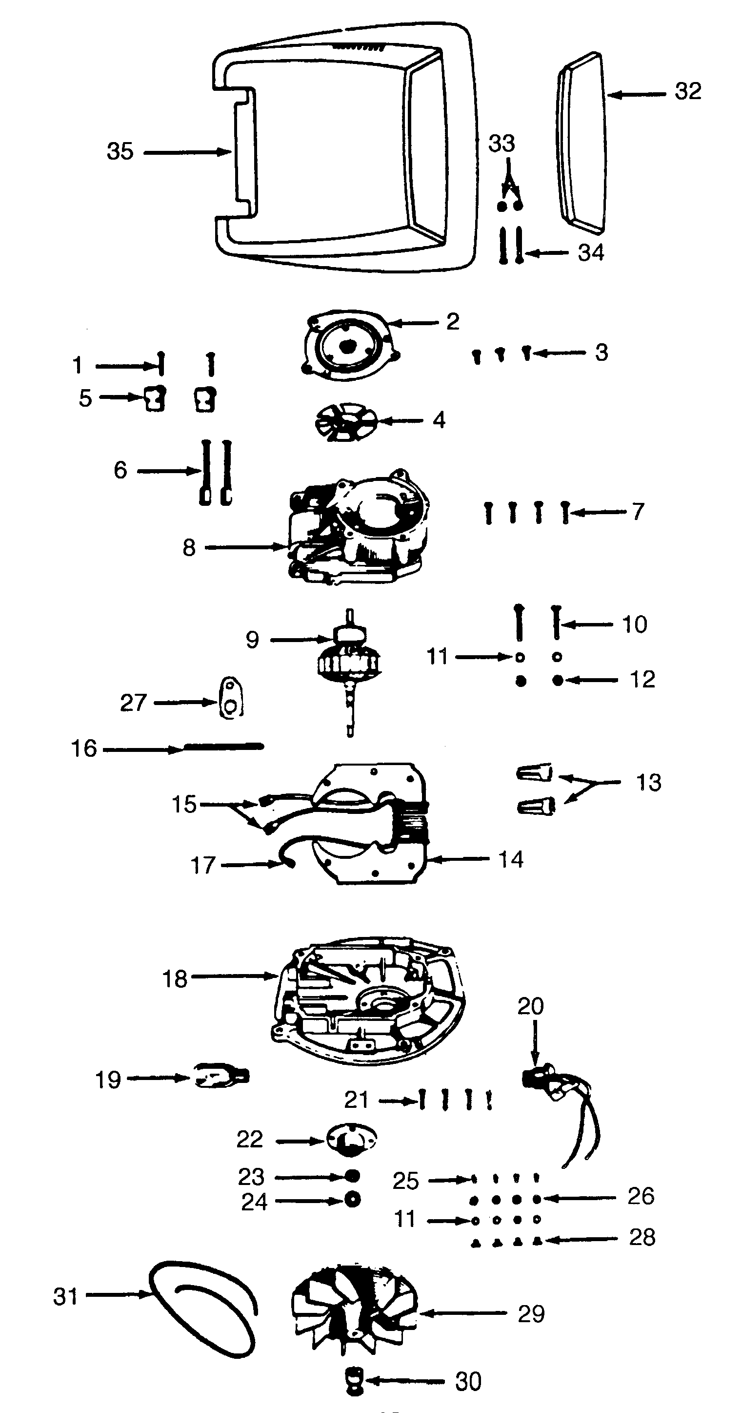 Hoover 1070 motor assembly, hood diagram