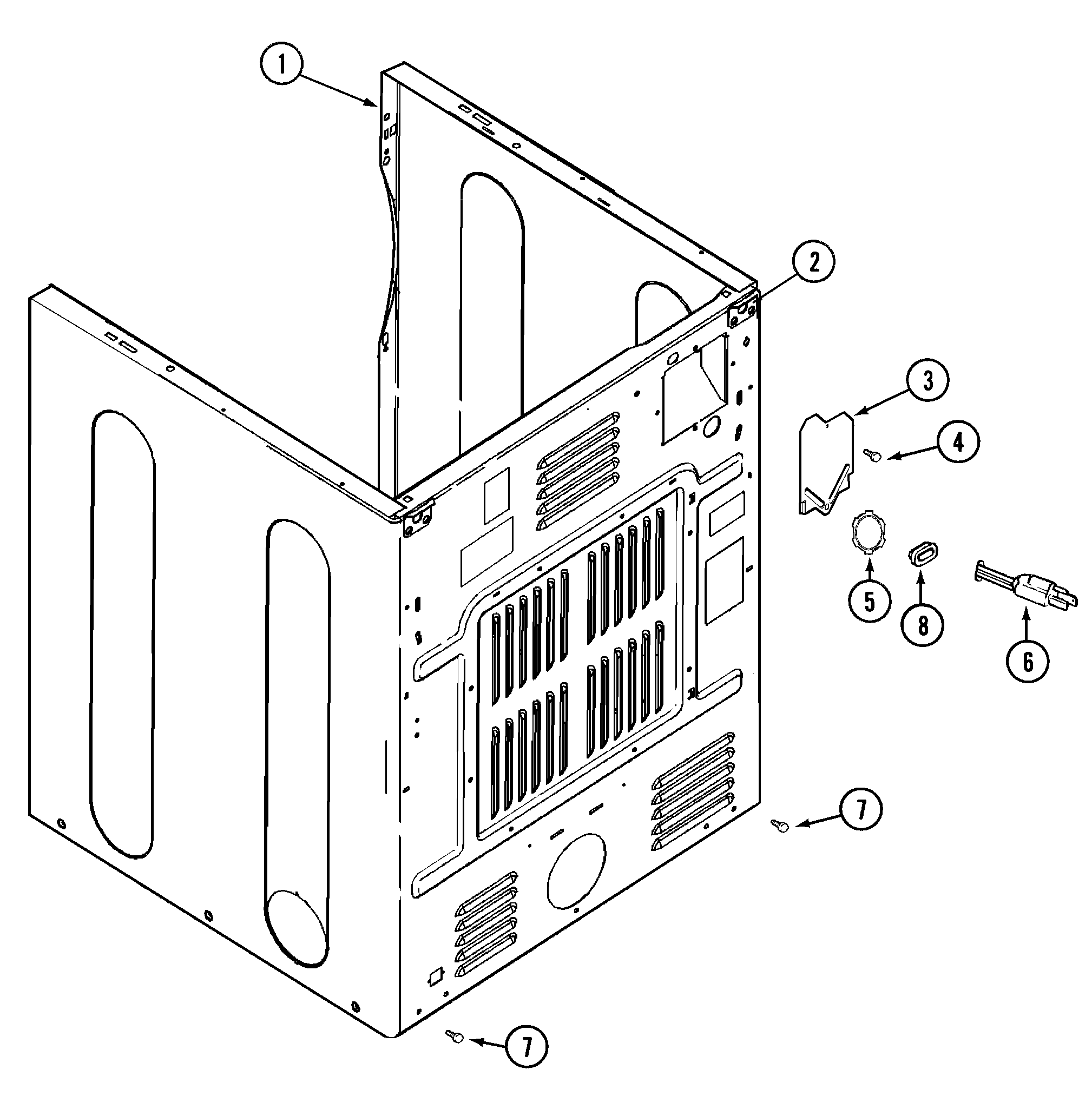 Maytag MDE8506AYW cabinet-rear diagram