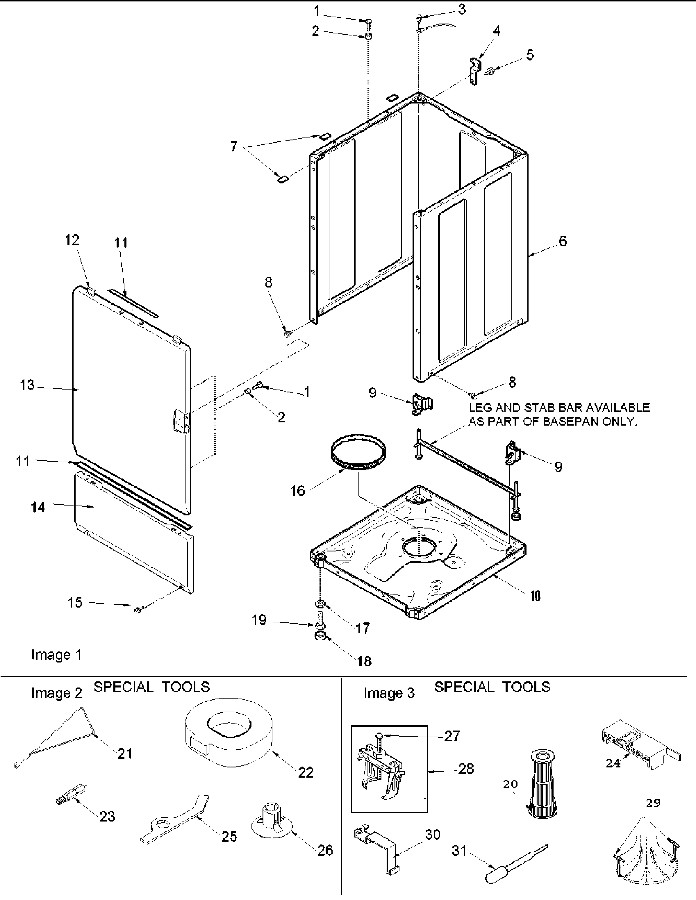 Amana ALW432RAW-PALW432RAW base,cabinet,front & special tools diagram