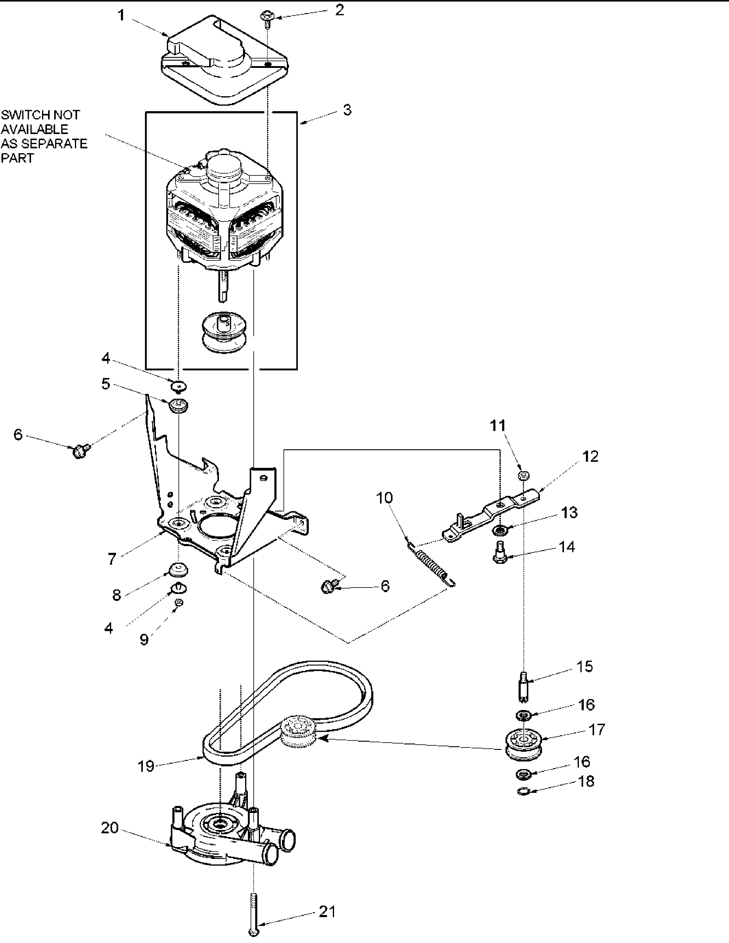 Amana ALW432RAW-PALW432RAW motor, belt, pump & idler assembly diagram