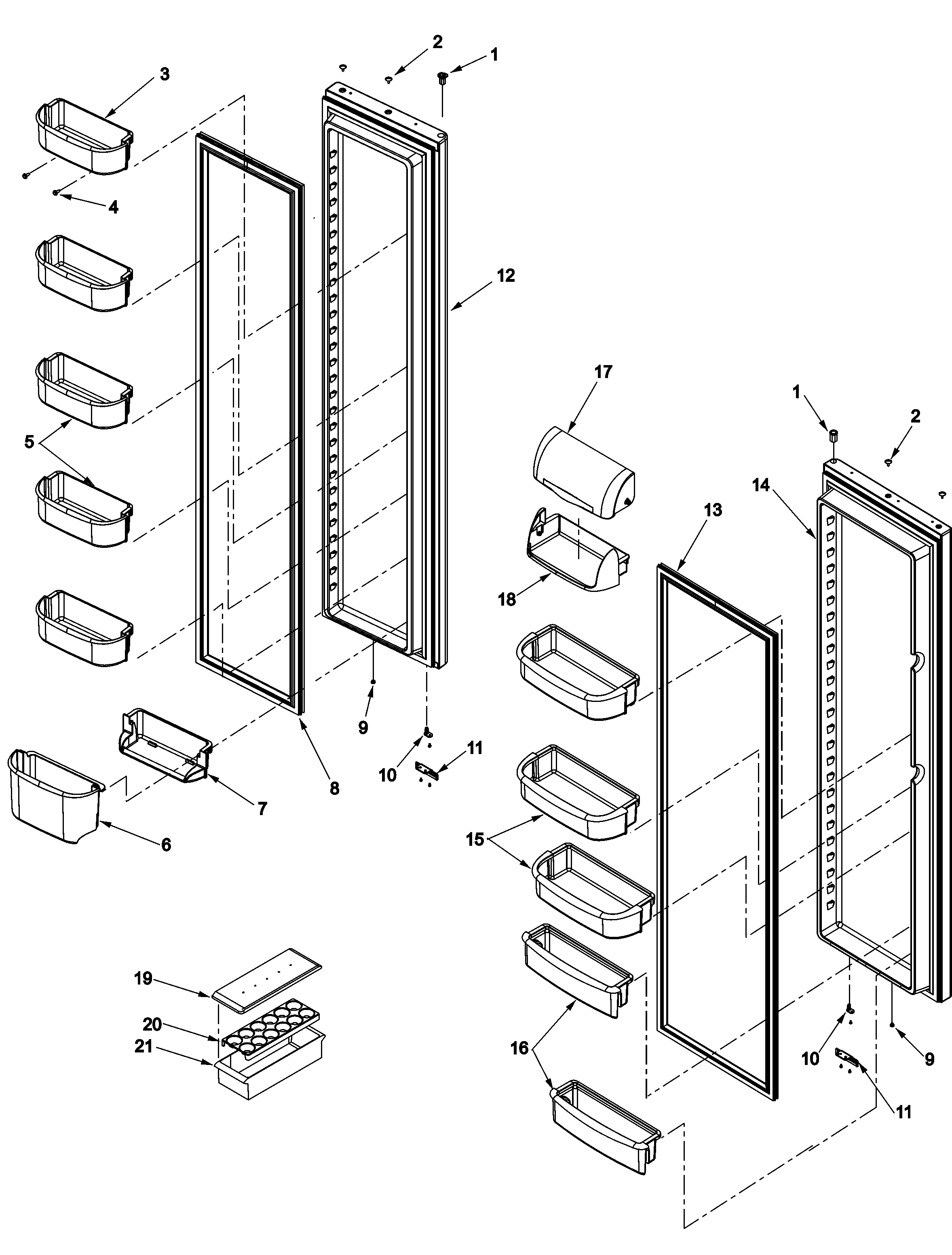 Amana XRSS204BB-PXRSS204BB1 ref/fz door and shelf diagram