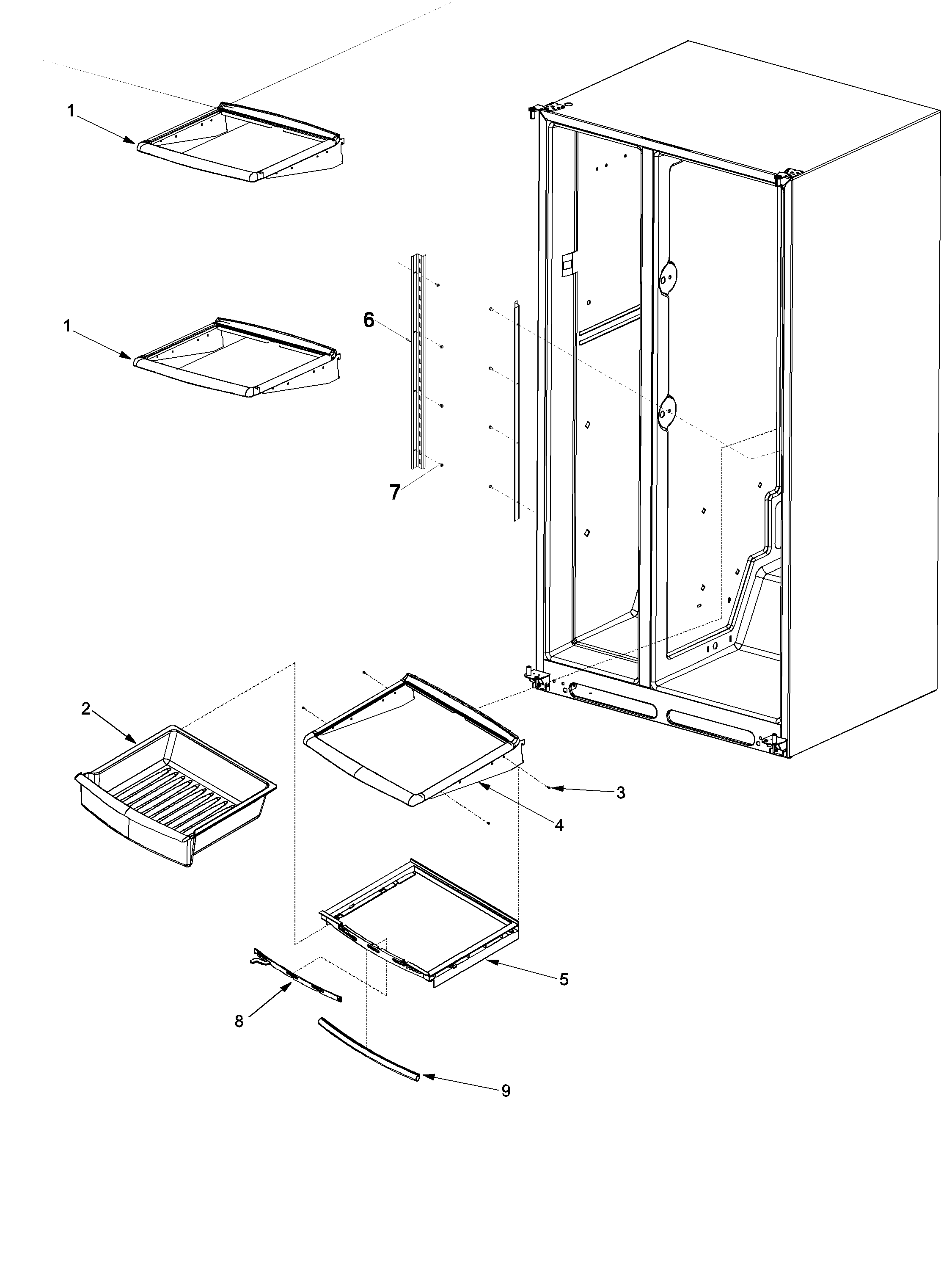 Amana XRSS204BB-PXRSS204BB1 deli and ref shelf diagram