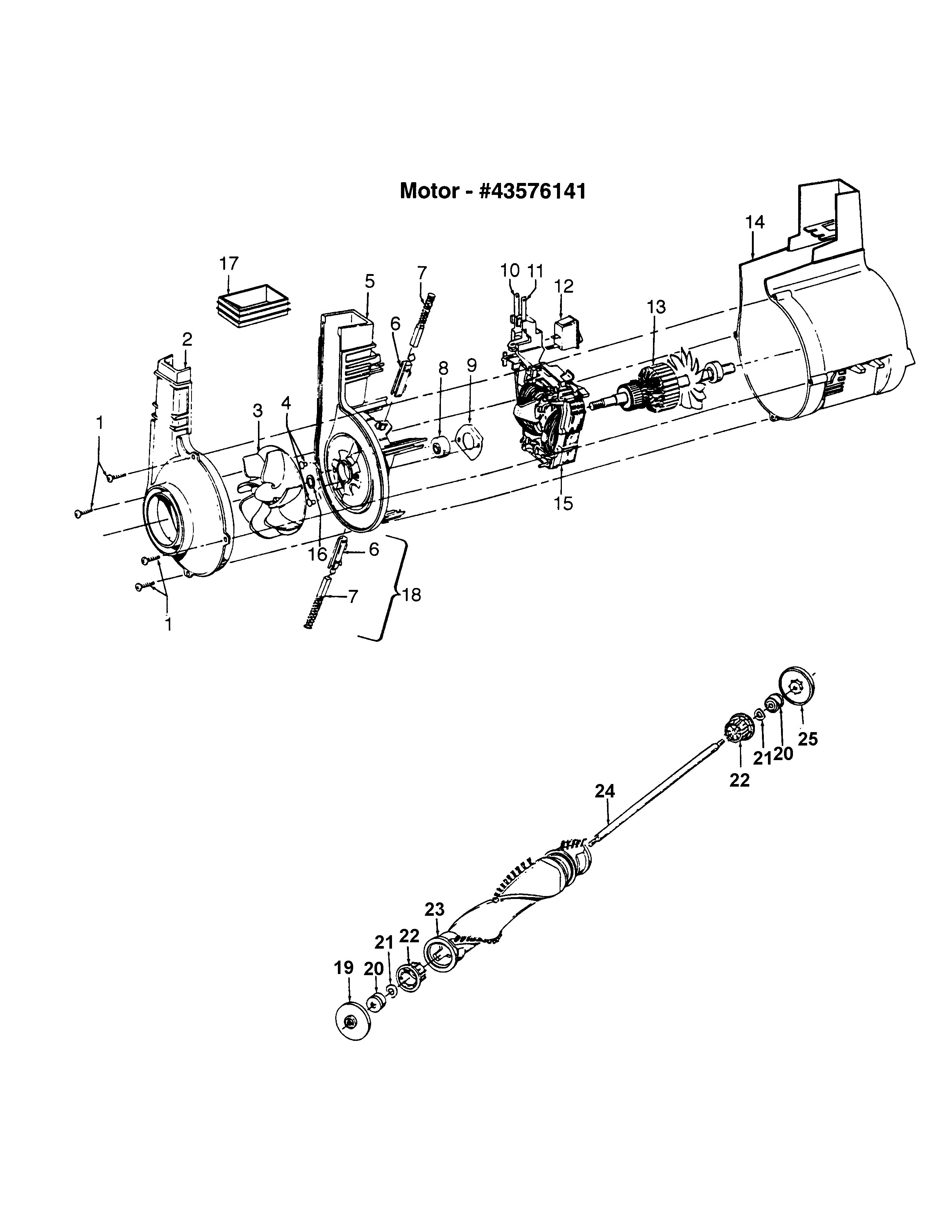 Hoover C1411930 agitator, motor assembly diagram