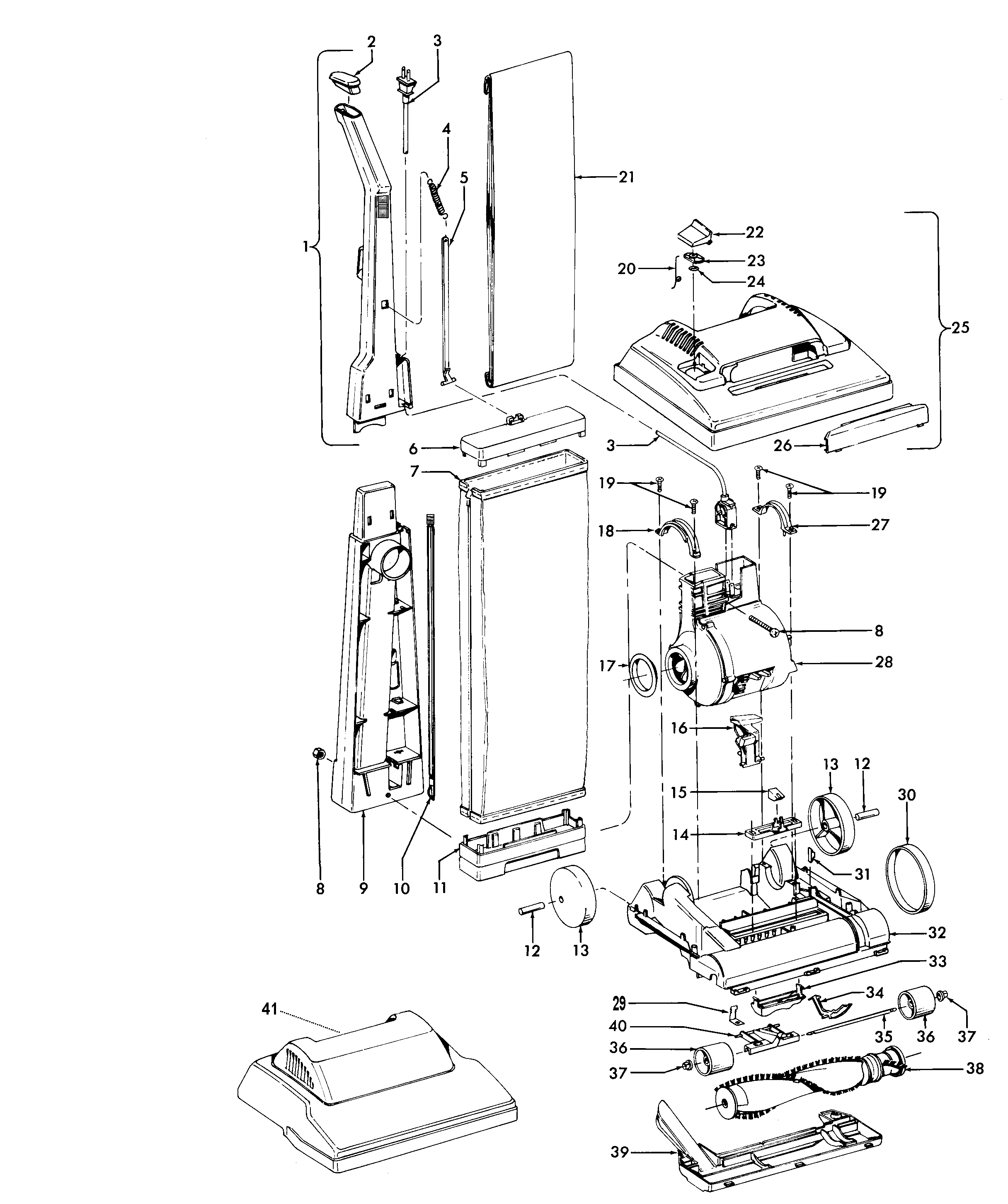 Hoover C1499--- handle, mainbody, outerbag, hood diagram