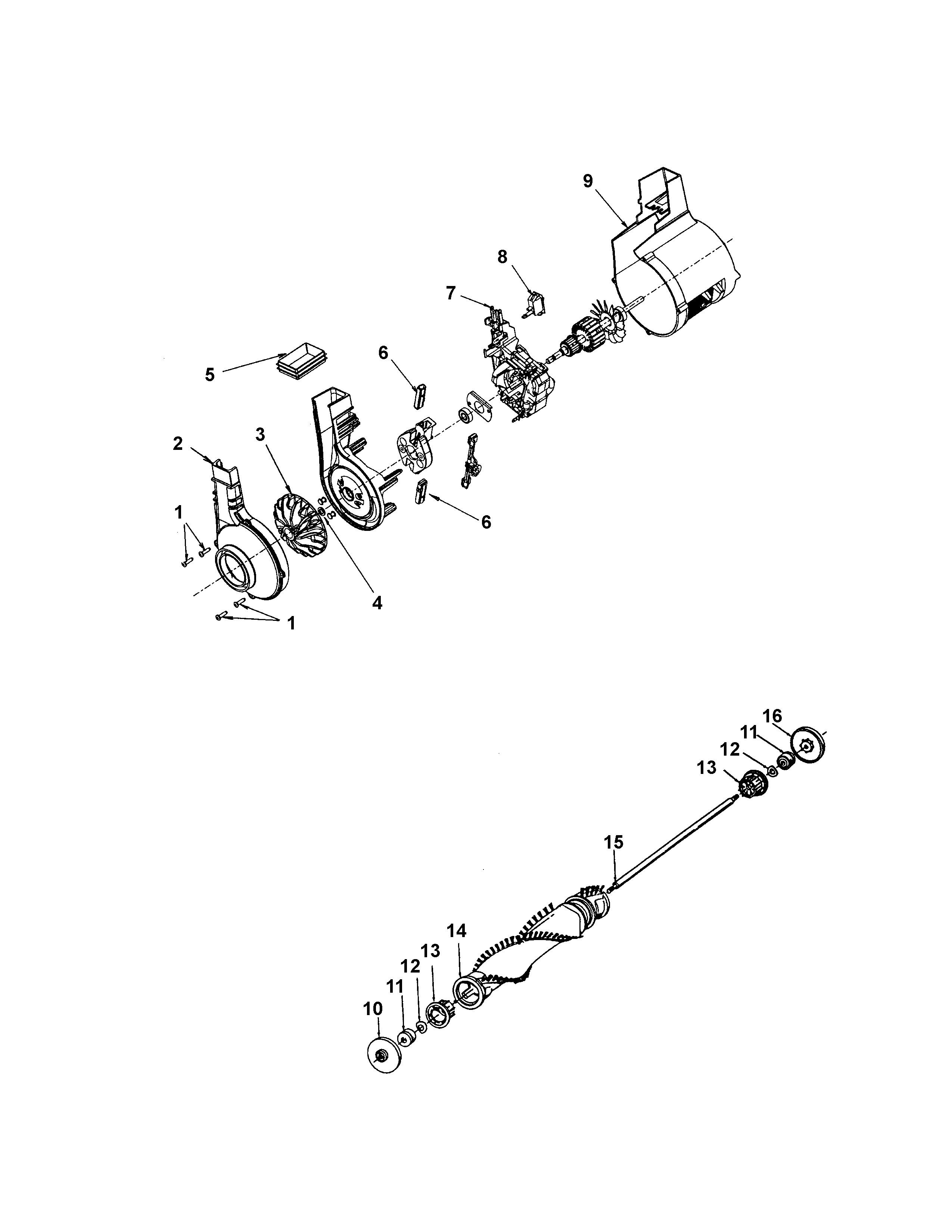 Hoover C1710900 agitator, motor assembly diagram