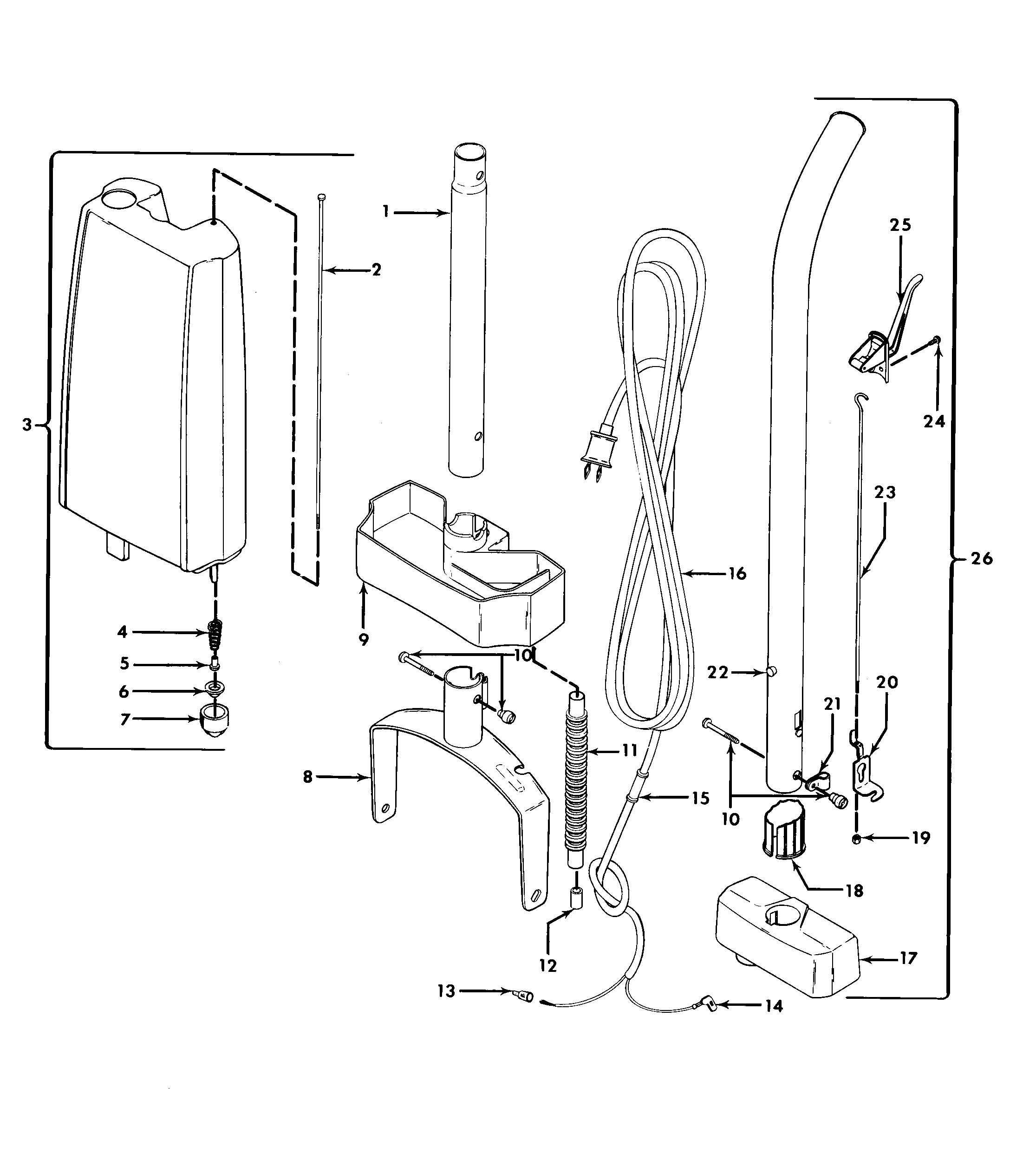 Hoover F3119 handle, tank diagram