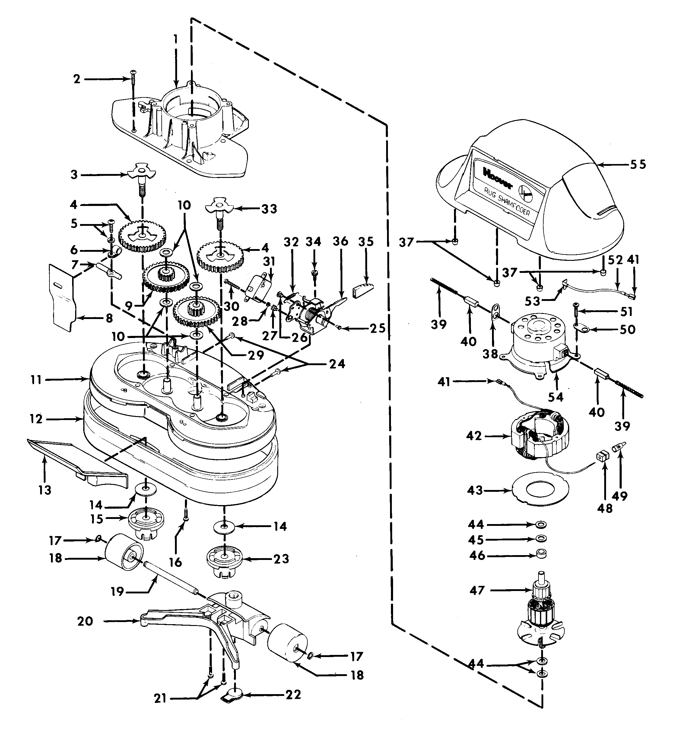 Hoover F3119 motor, hood, switch, gears diagram