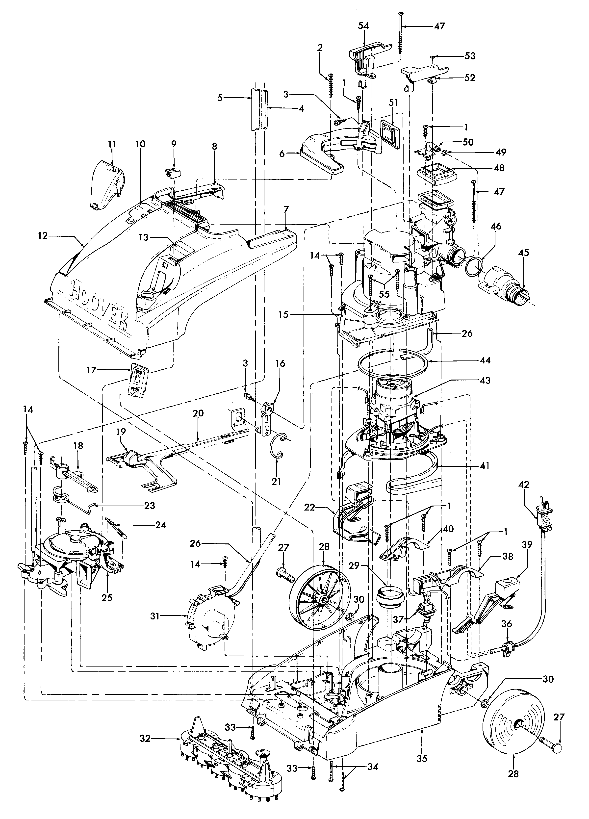 Hoover F5871-950 motor assembly, hood diagram