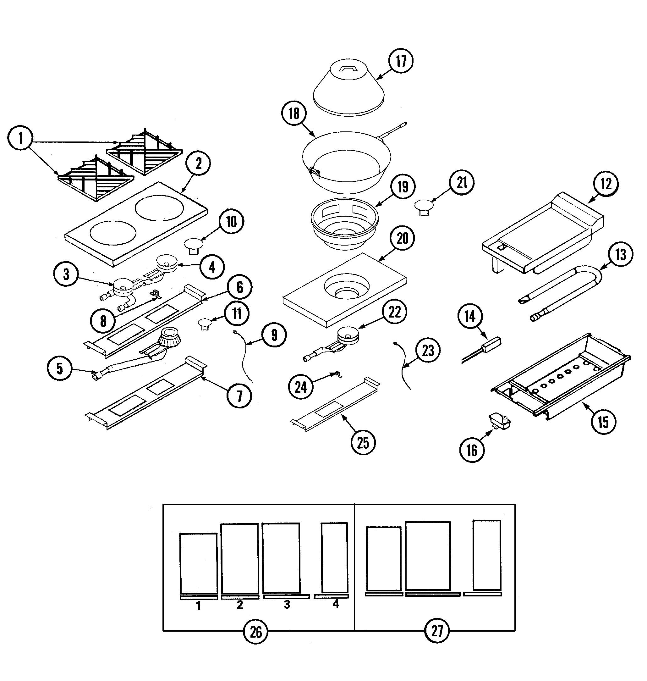 Dynasty DGRSC607GWOK top assembly/gas controls diagram