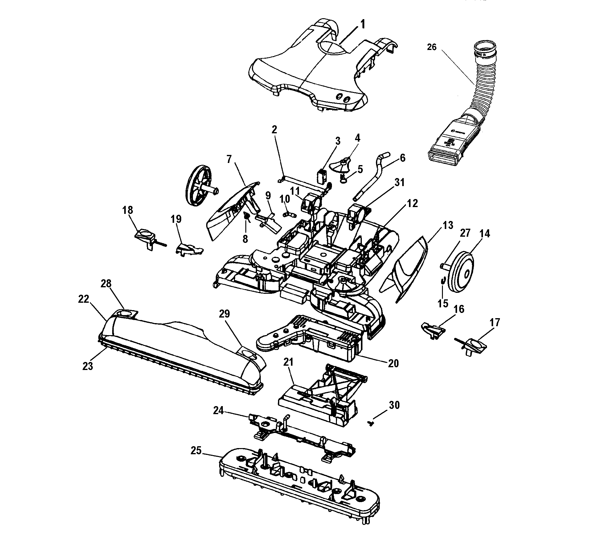 Hoover H3000-001 mainhsg_lower, mainbody, hood diagram