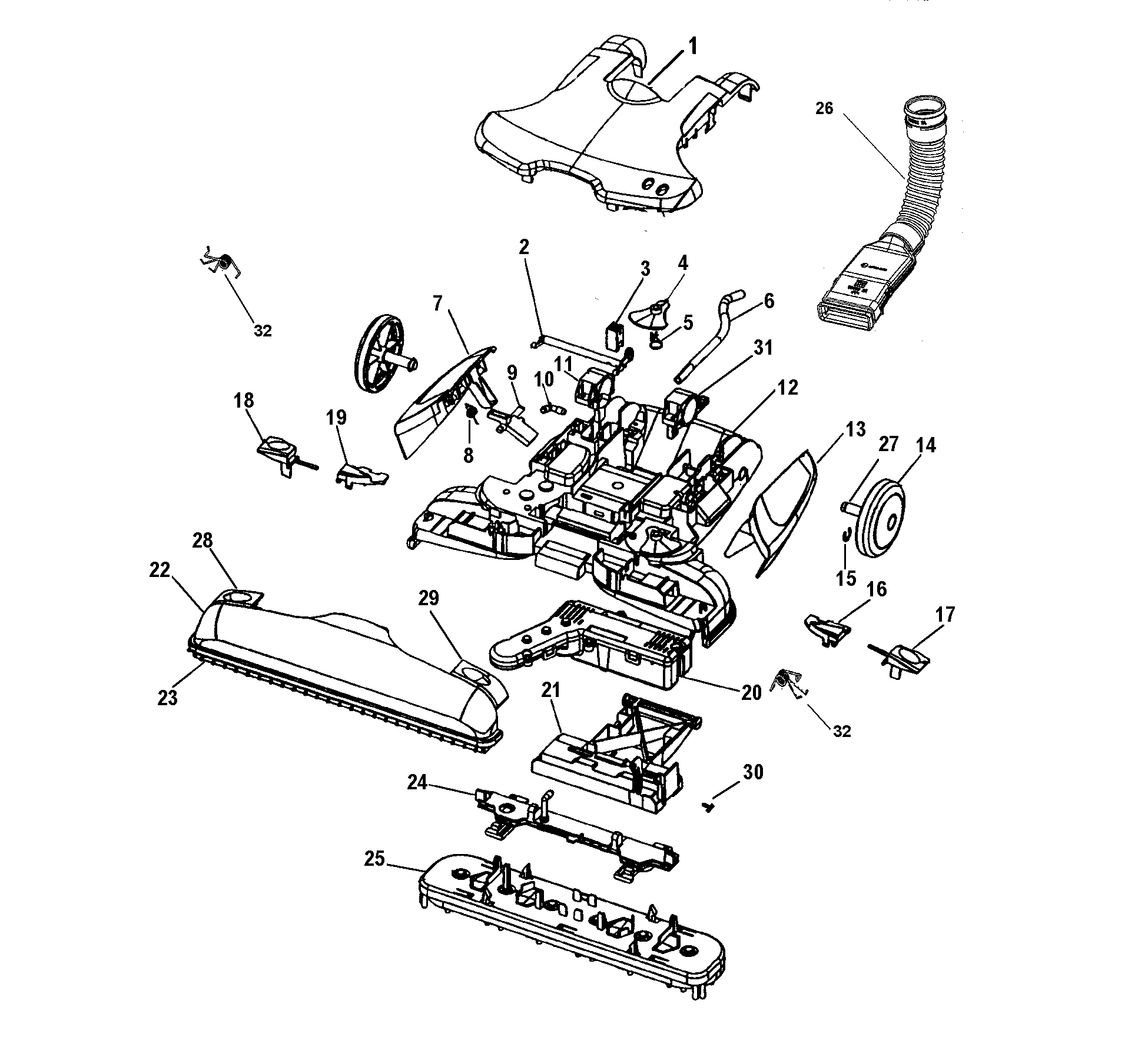 Hoover H30010RM mainhsg_lower, mainbody, hood diagram