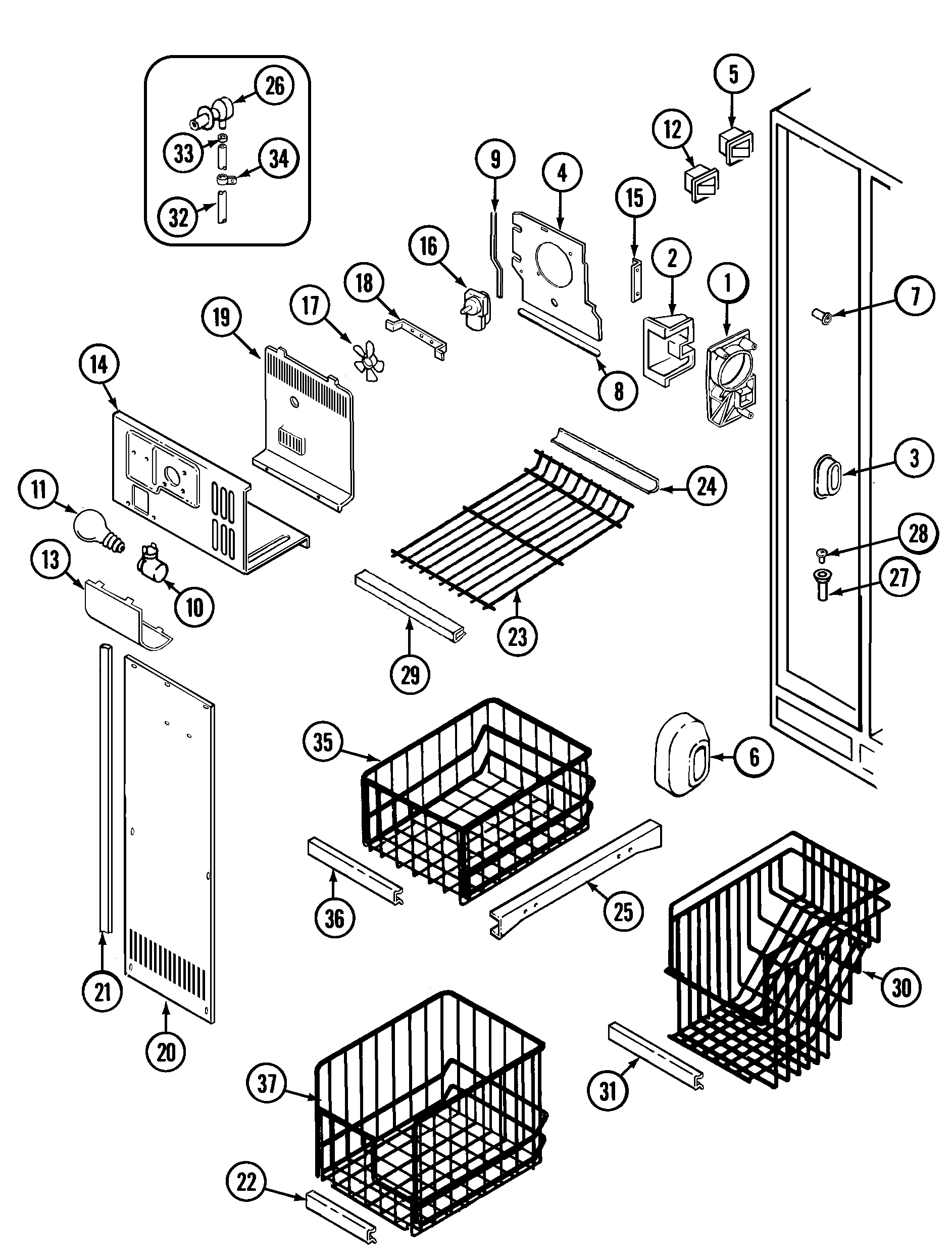 Maytag GS24C8C3EV freezer compartment diagram