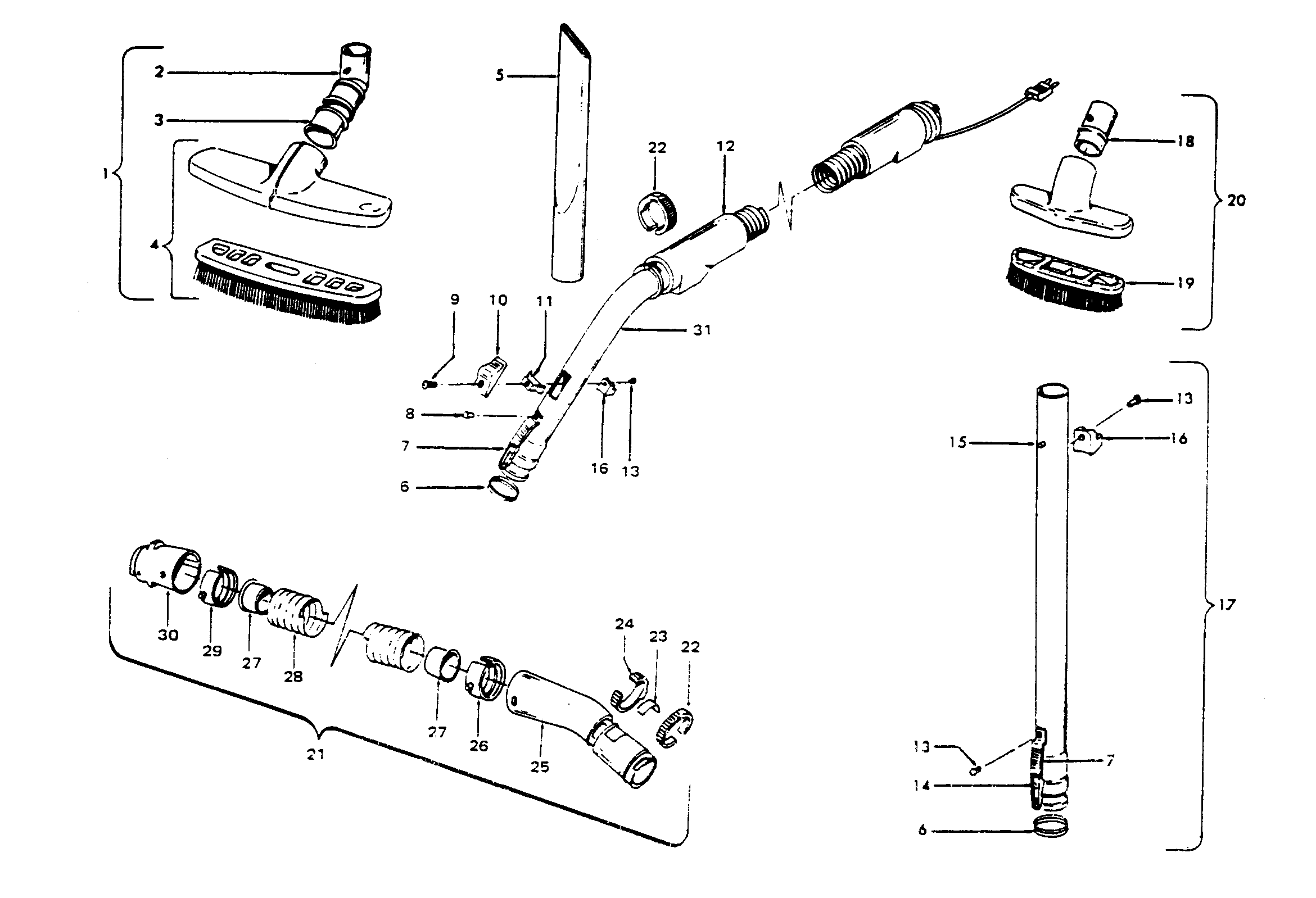 Hoover S3093--- hose, cleaningtools diagram