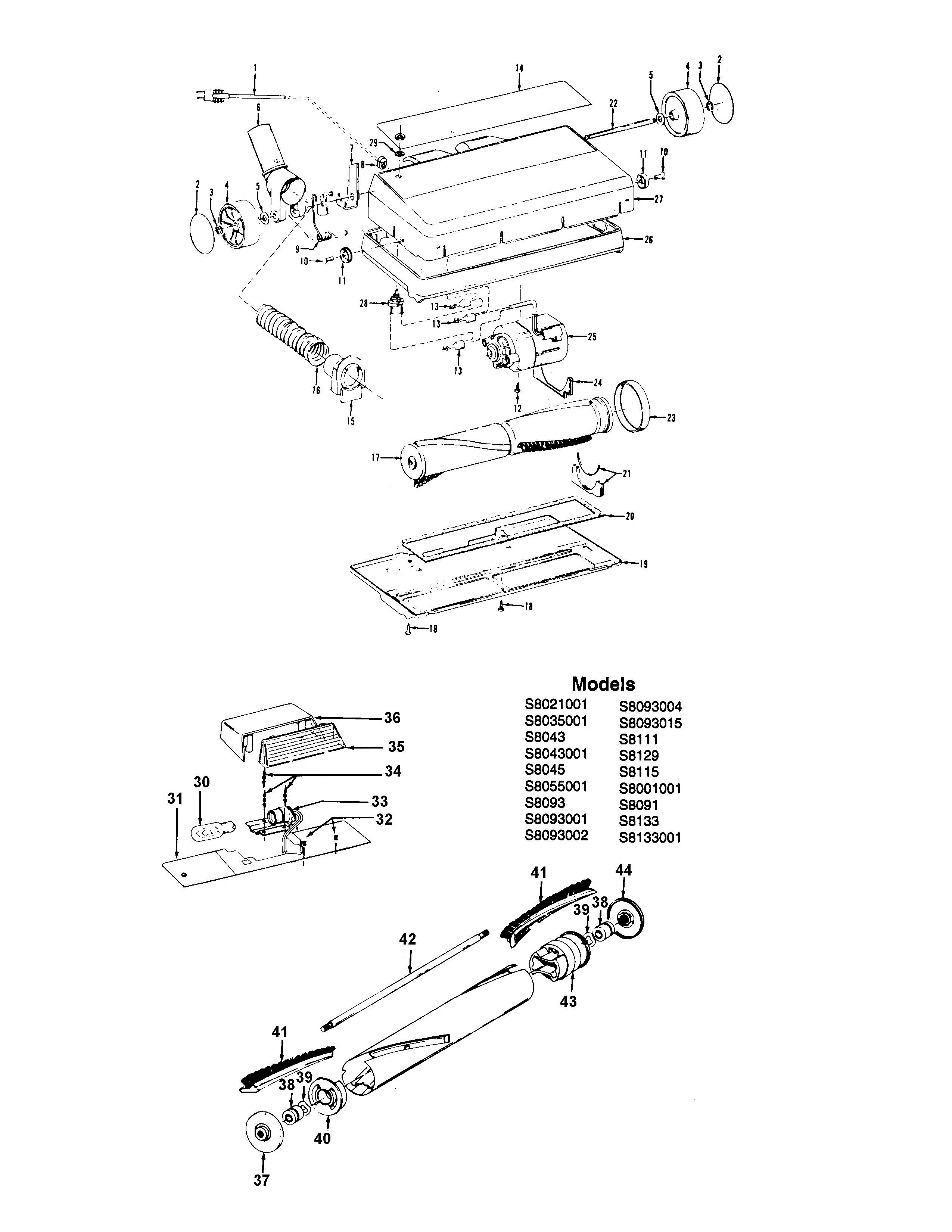 Hoover S3097001 powerednozzle, agitator diagram