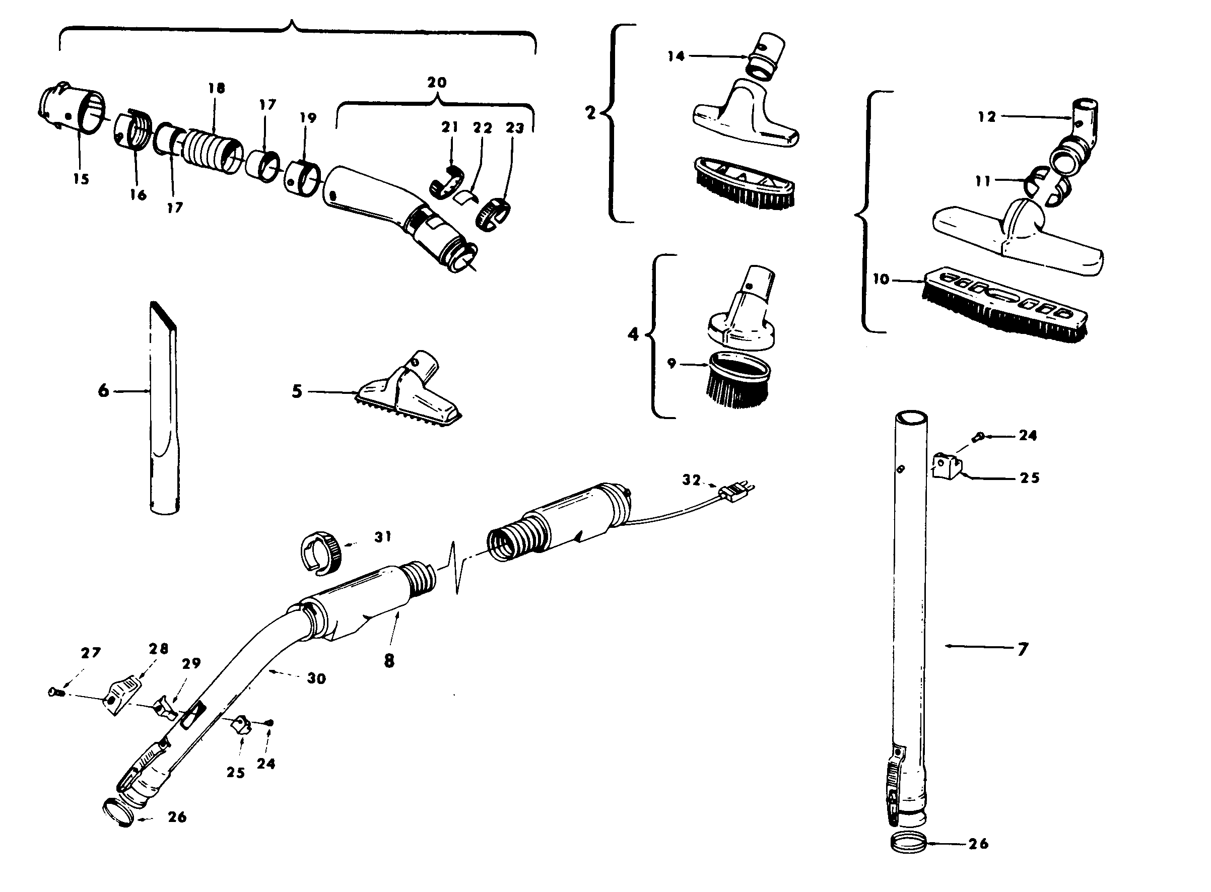 Hoover S3141--- hose, cleaningtools diagram