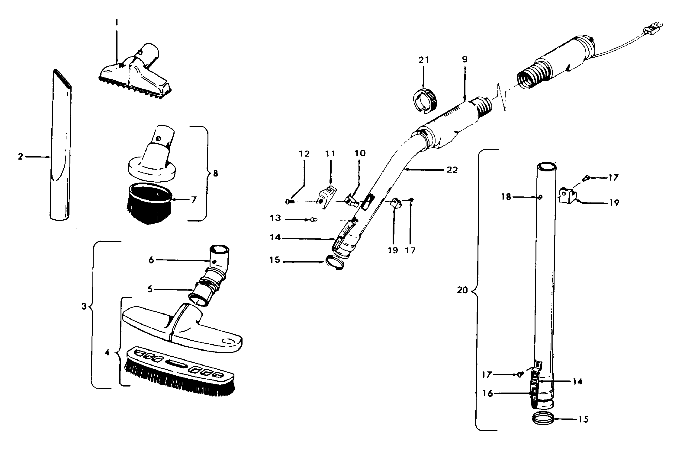Hoover S3149--- hose, cleaningtools diagram