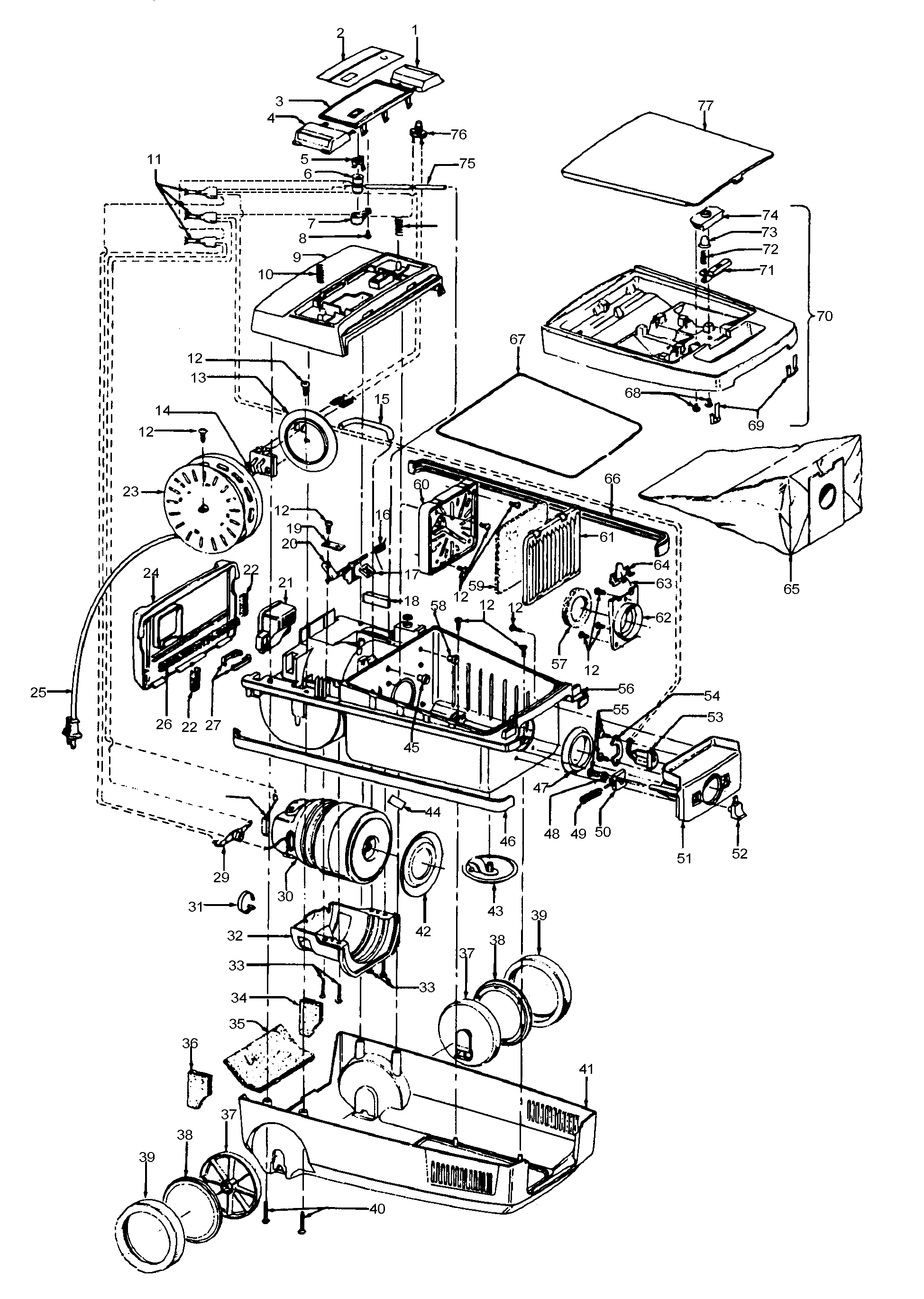 Hoover S3273 cordreel, mainhousing diagram