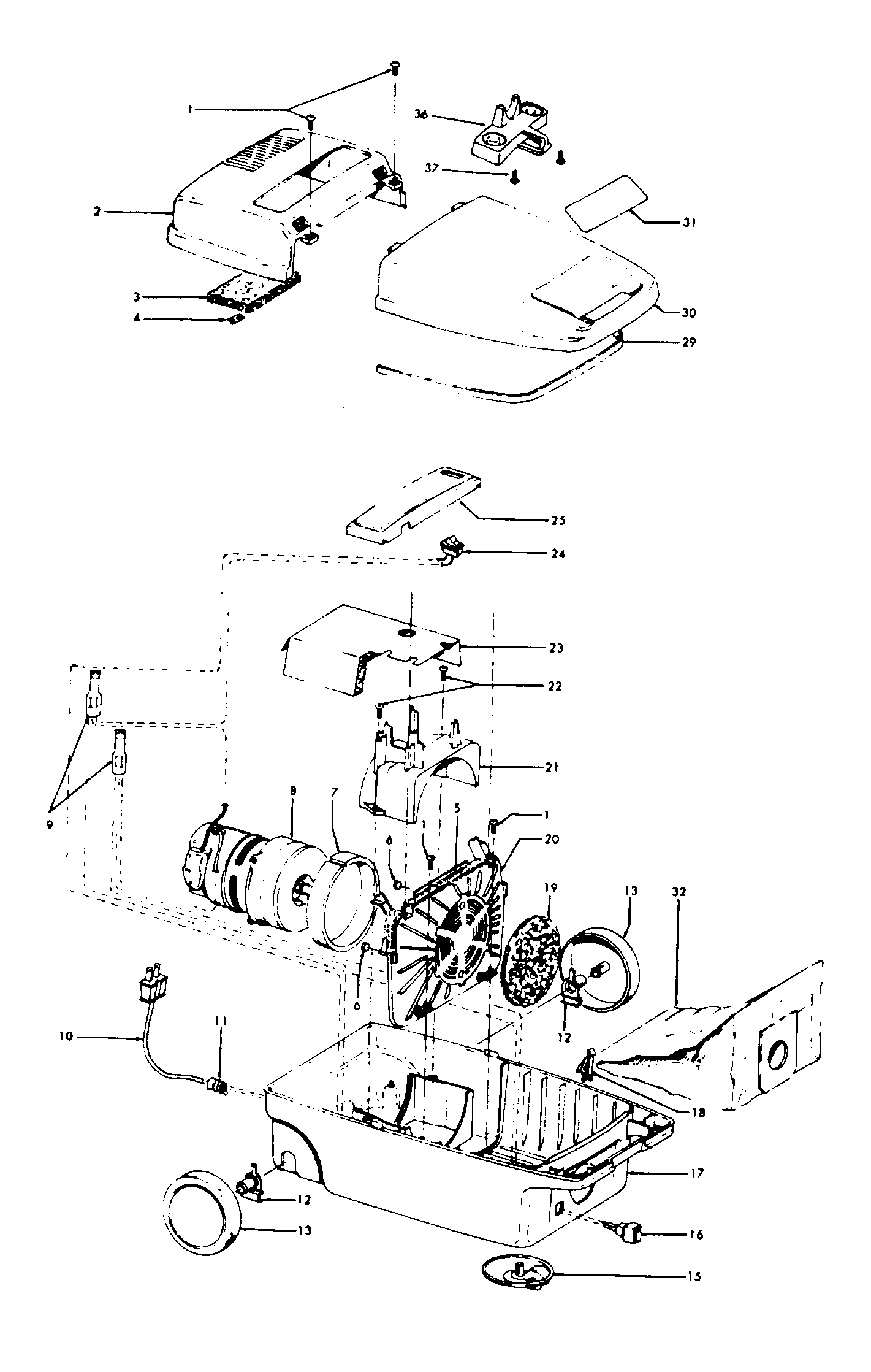 Hoover S3403022 mainhousing, motor assembly diagram