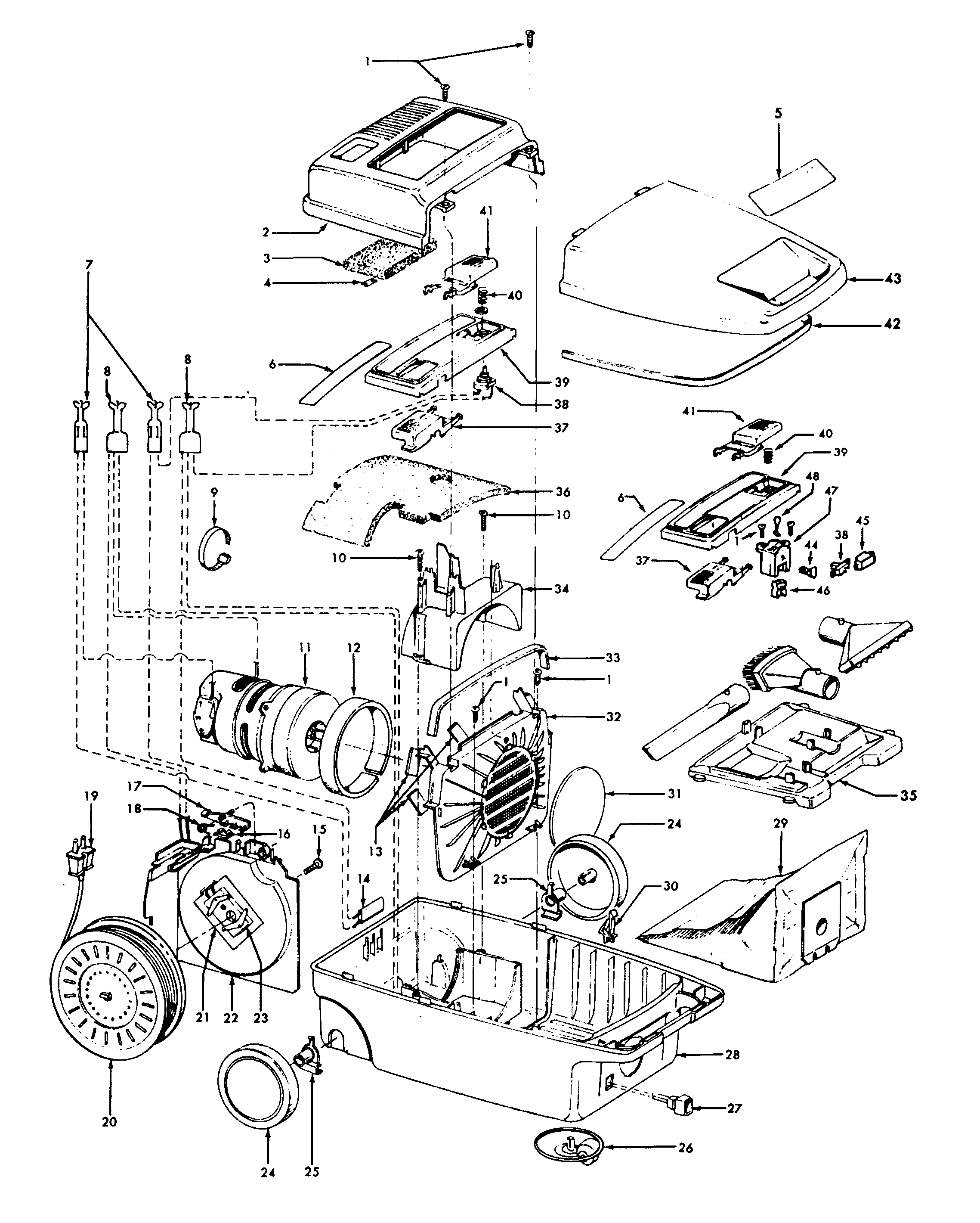 Hoover S3503--- cordreel, mainhousing diagram